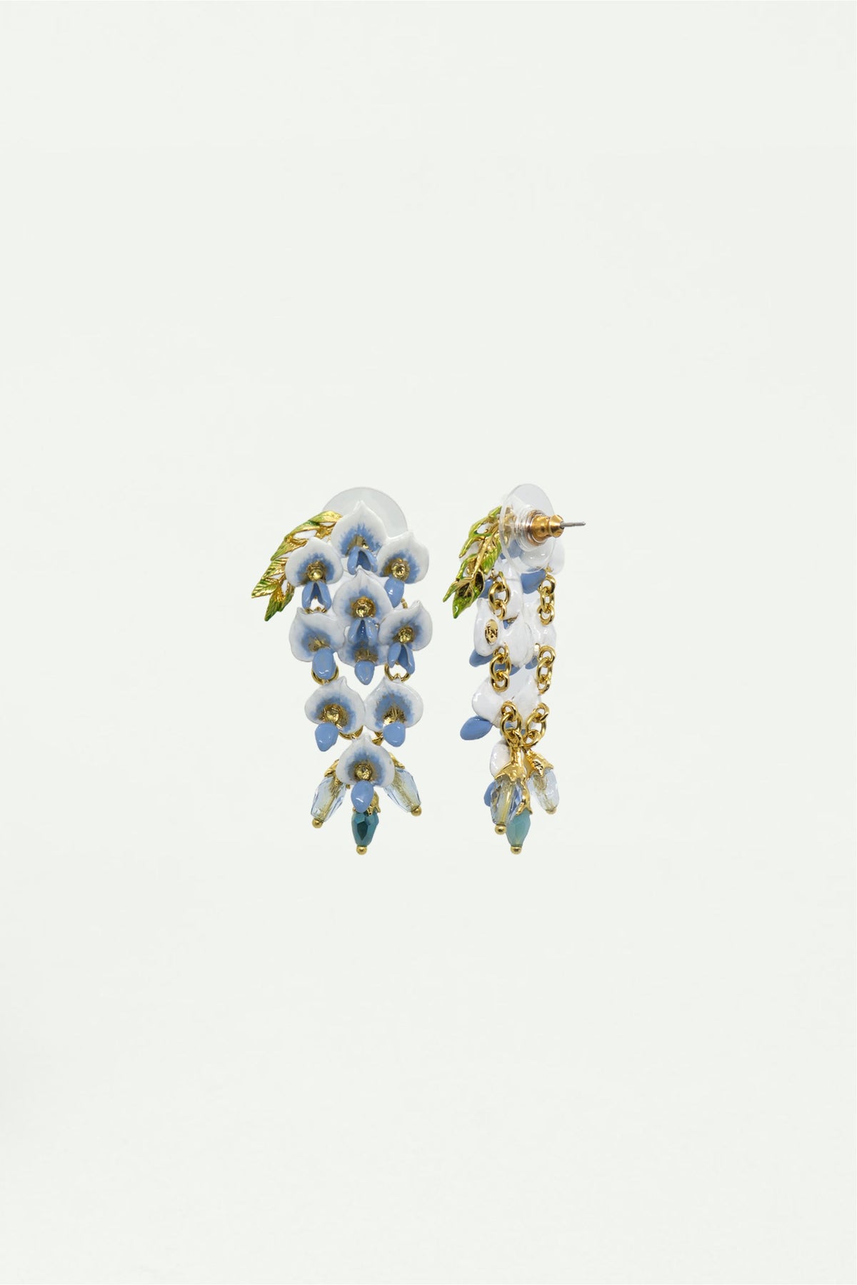 Boucles d'oreilles fleurs de glycine et perle de verre facetté