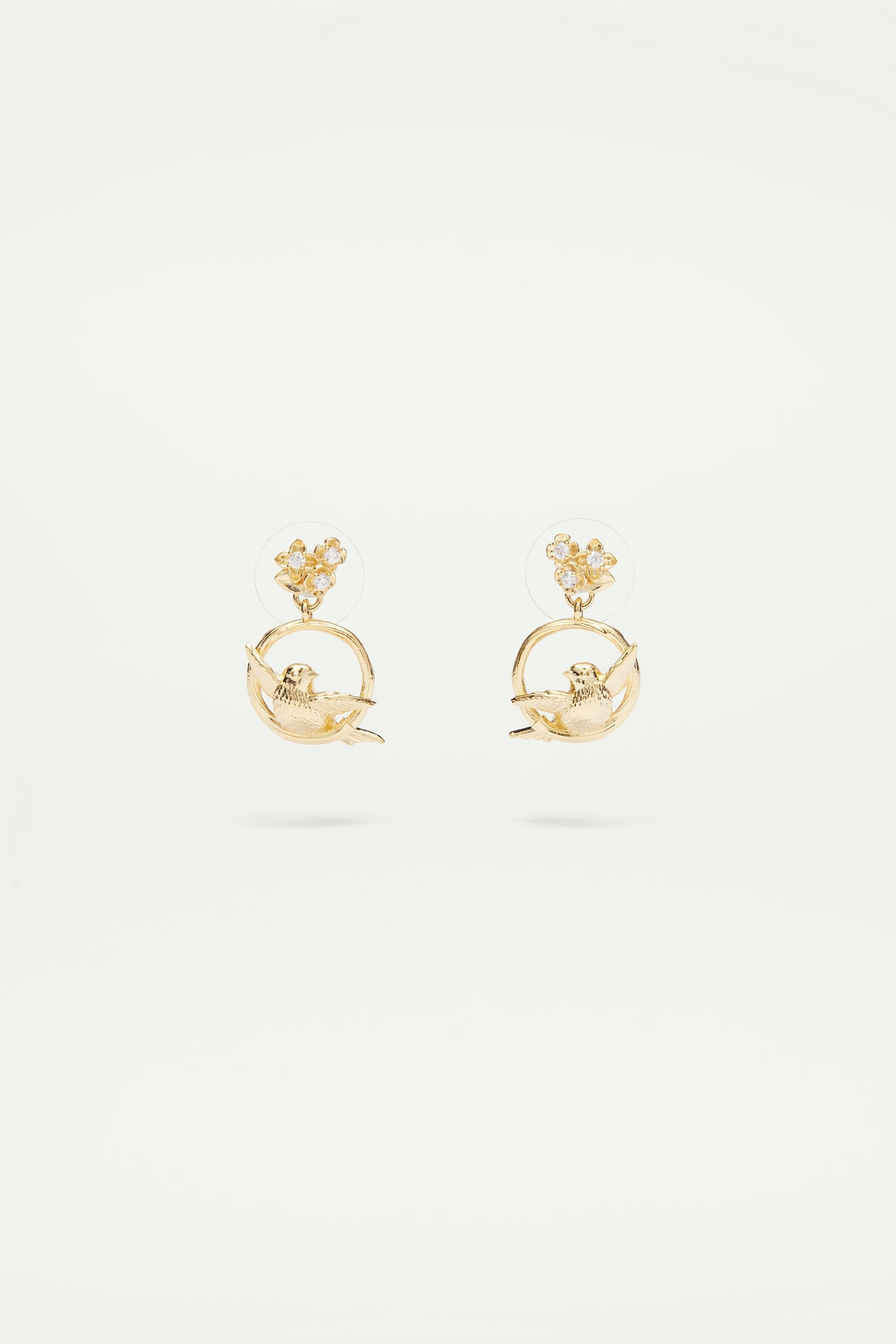 Boucles d'oreilles pendantes oiseaux, fleurs et cristaux