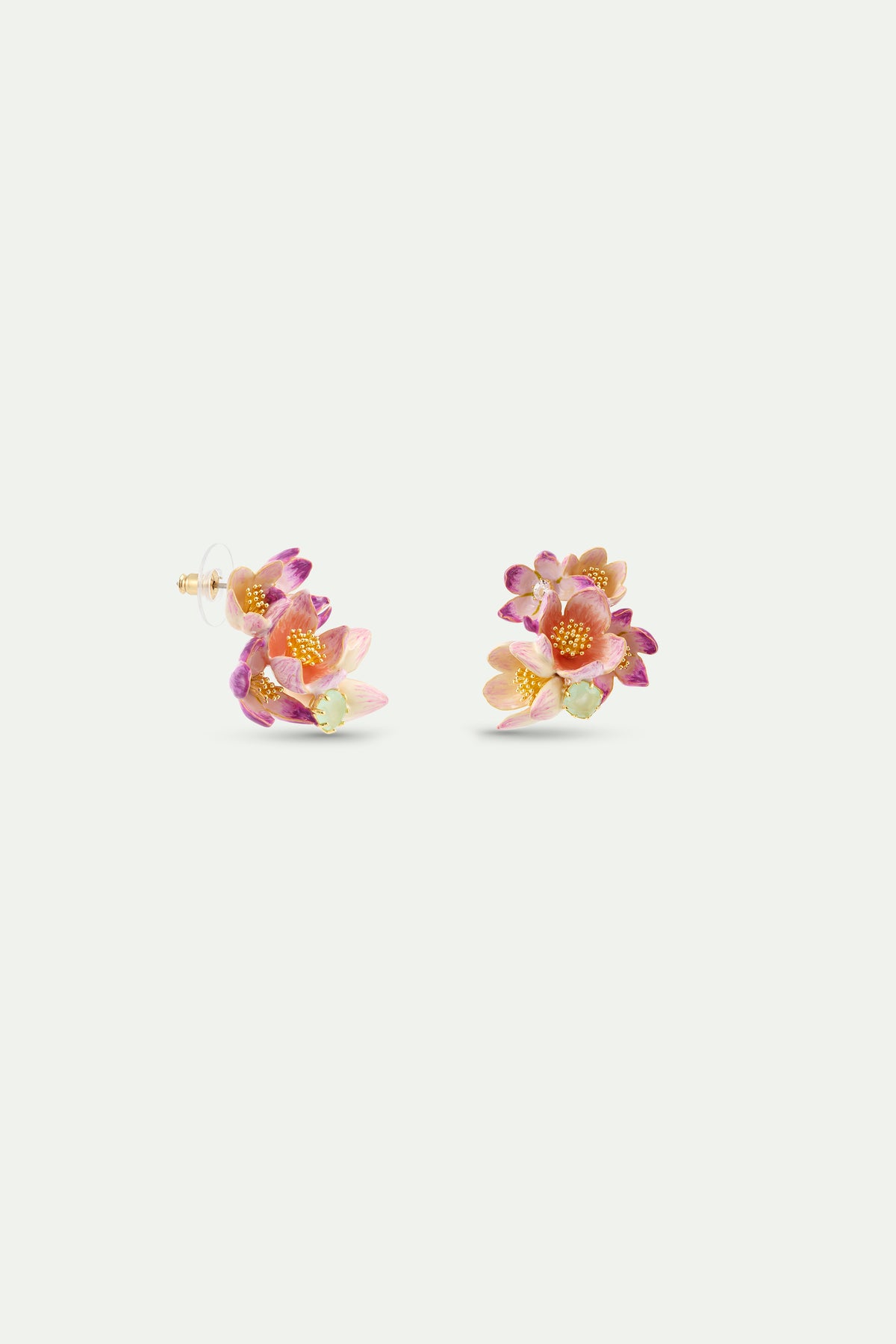 Boucles d'oreilles bouquet d'hellébores roses et pierres vertes