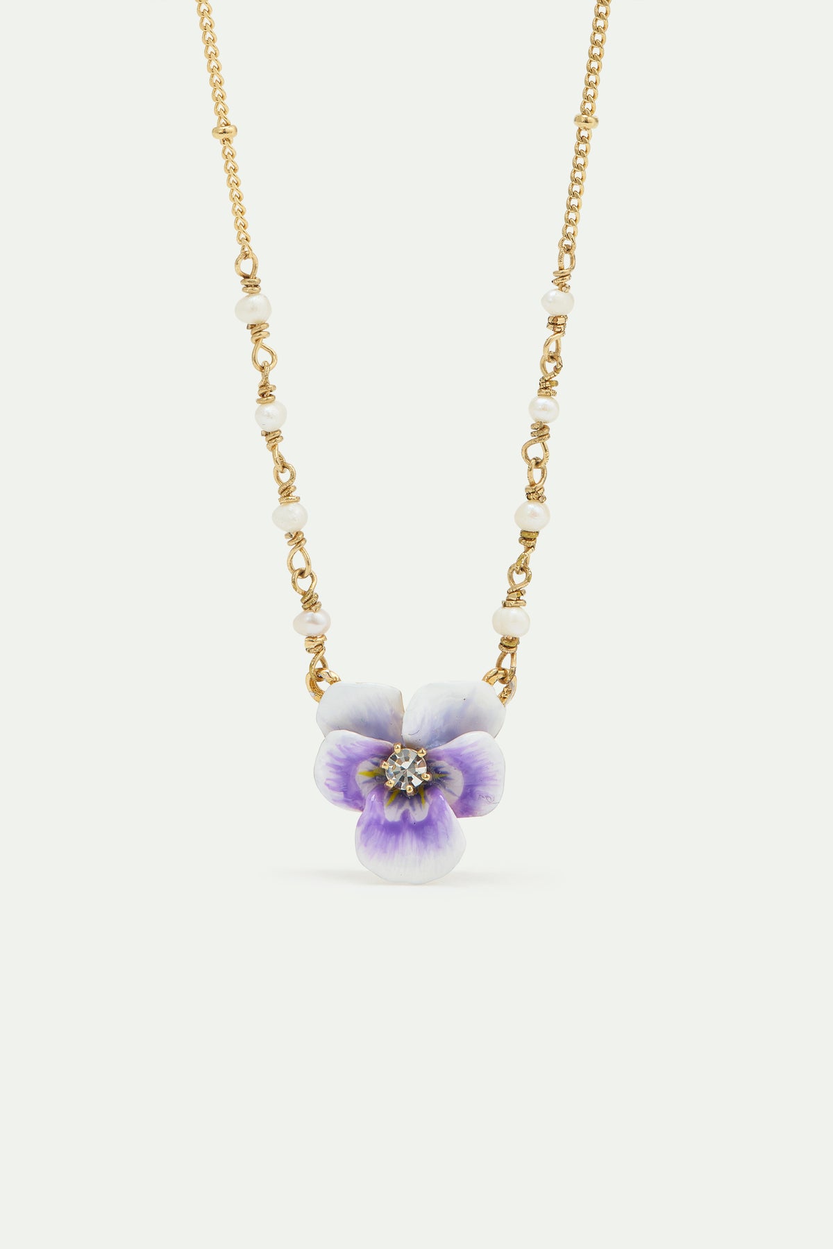 Collier pendentif pensée violette et cristal taillé
