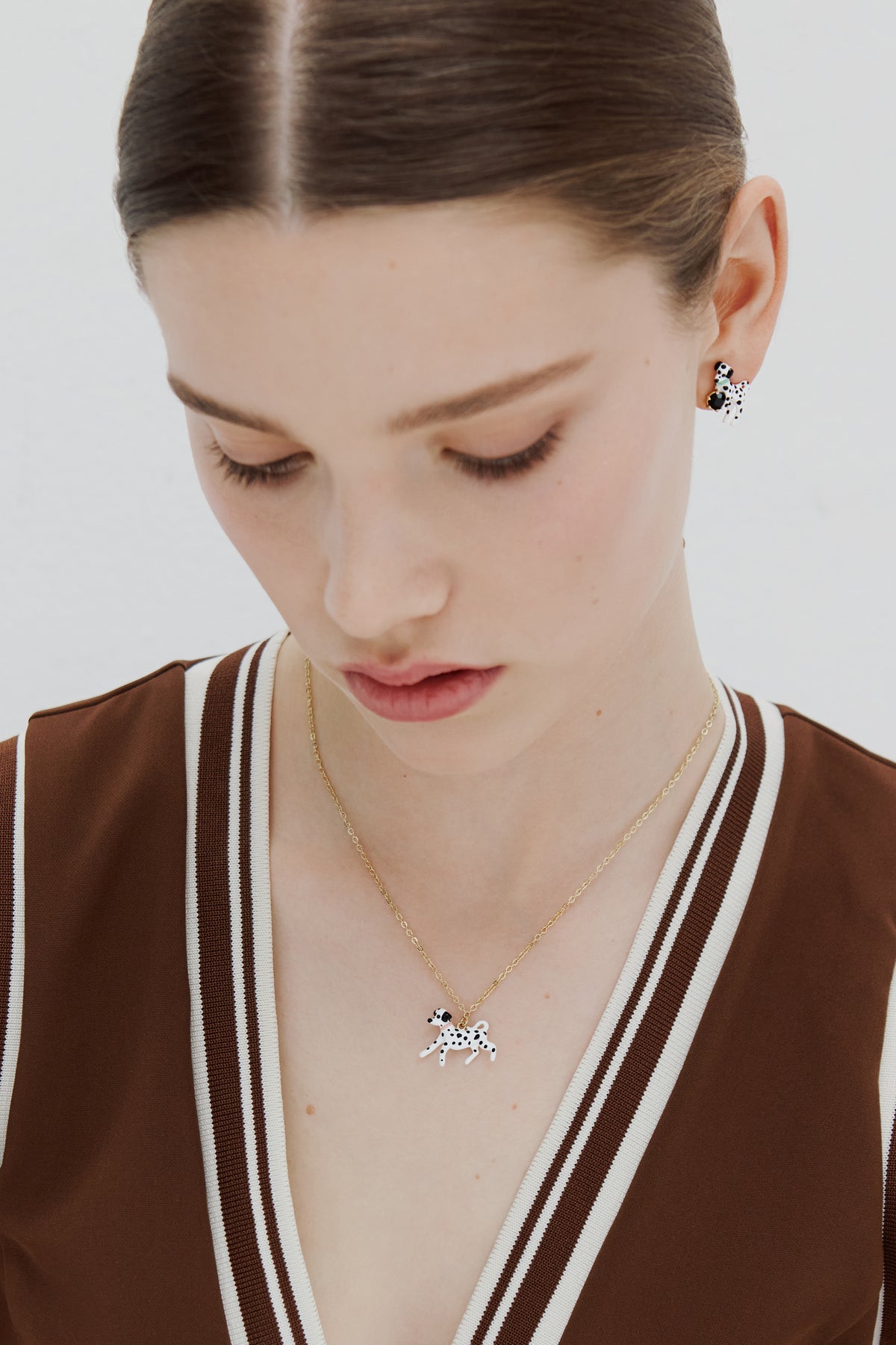 Collier pendentif dalmatien noir et blanc