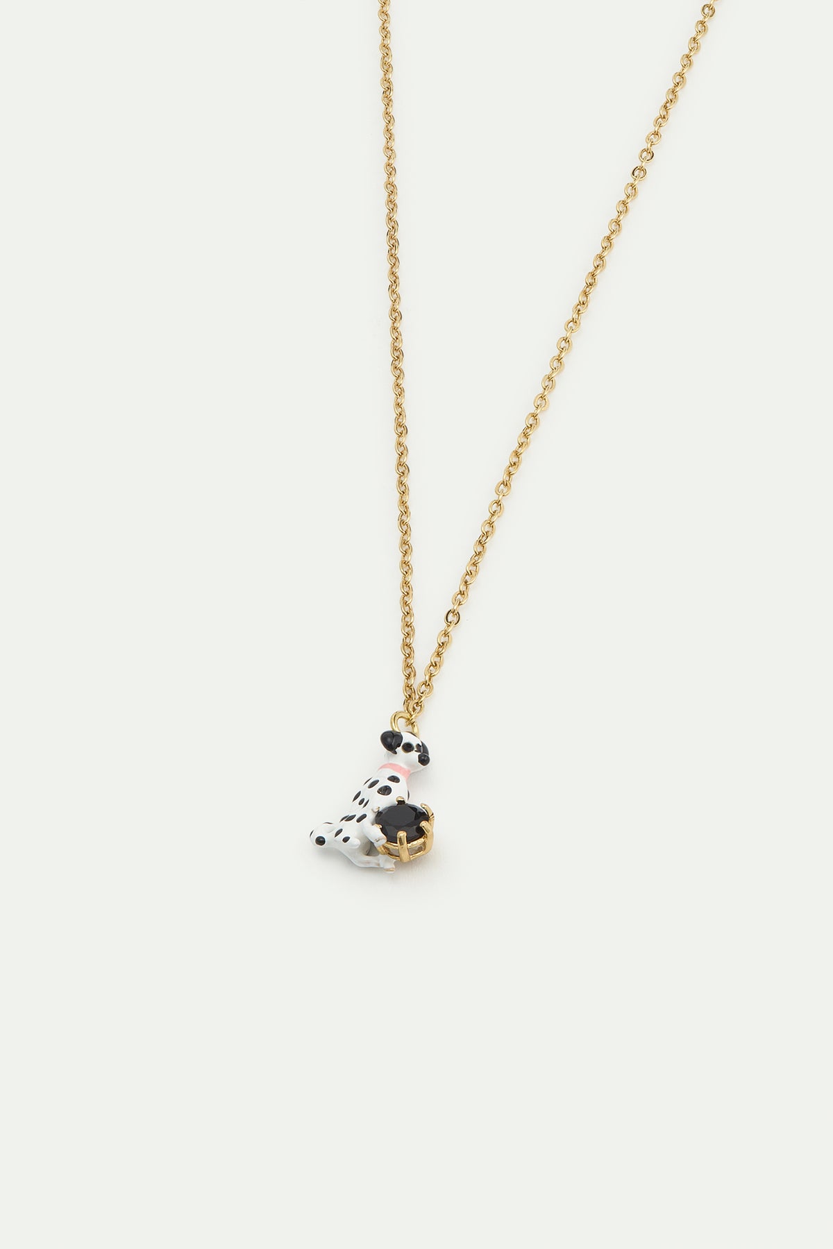 Collier pendentif dalmatien et pierre ronde facettée noire