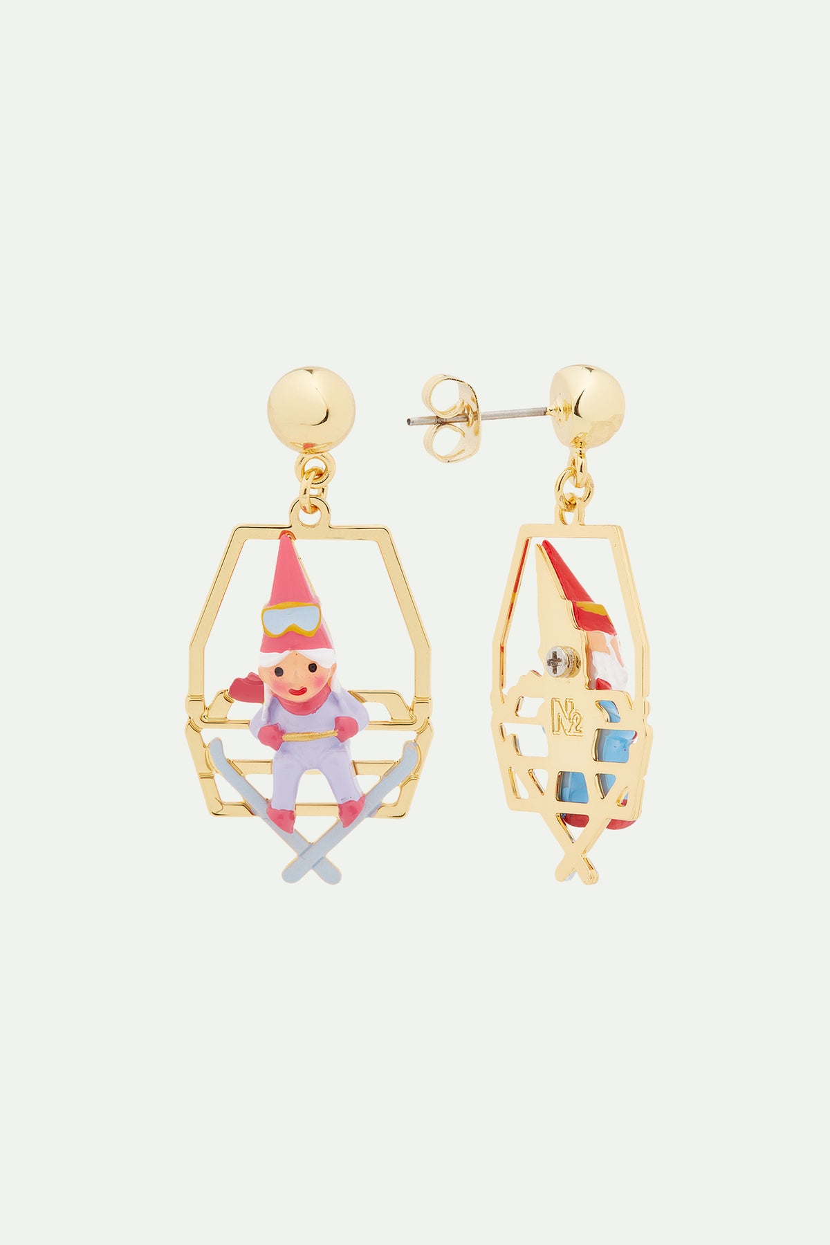 Boucles d'oreilles couple de nains en télésiège
