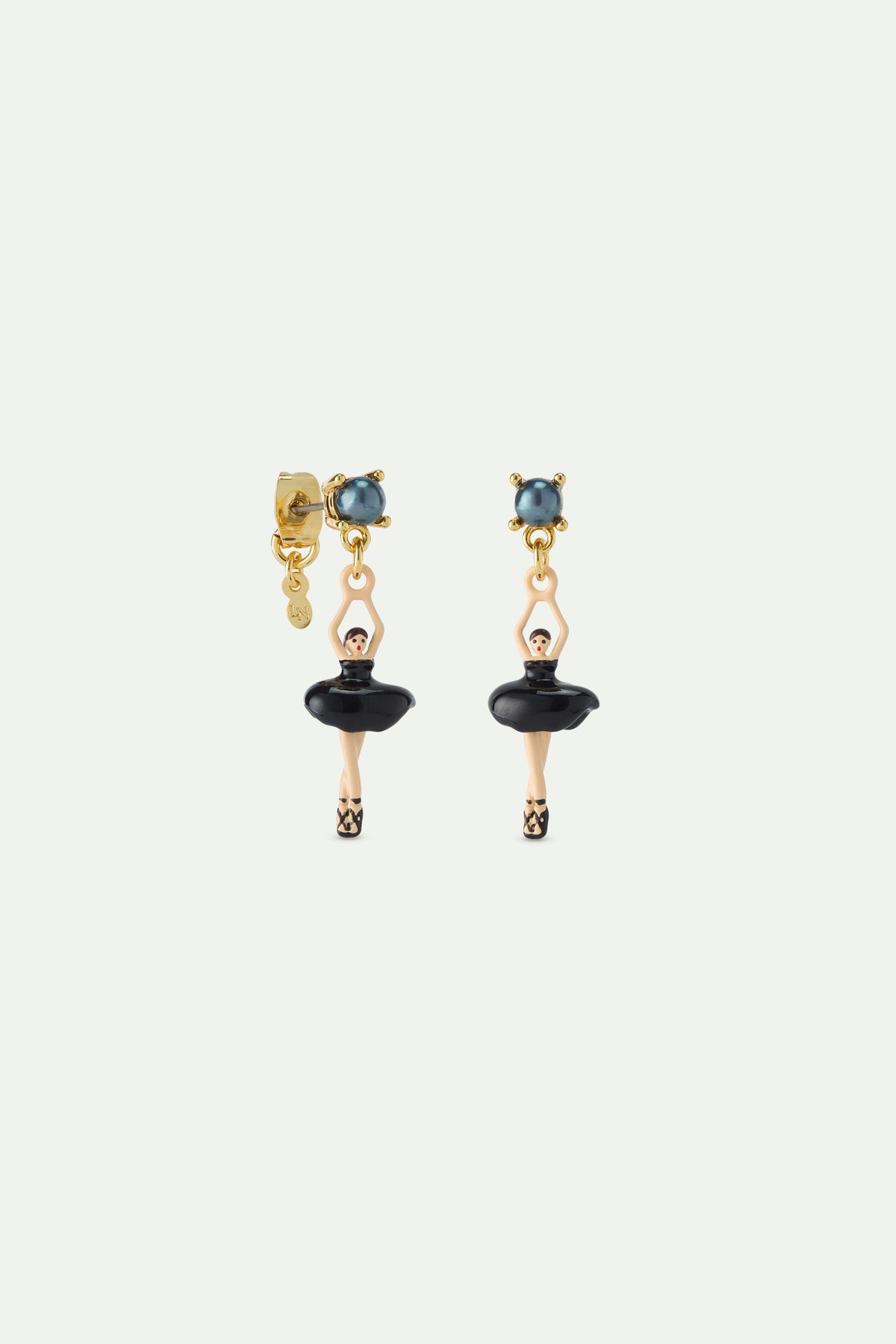 Boucles d'oreilles Ballerine tutu noir et perle de culture