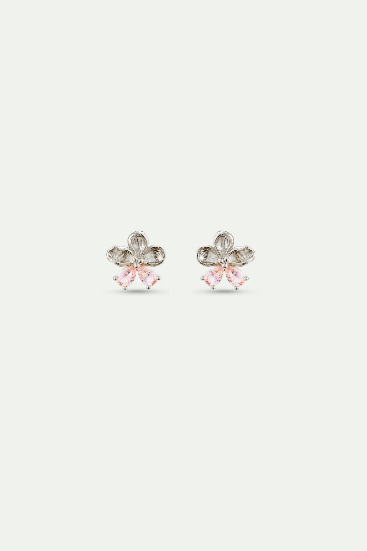 Boucles d'oreilles tiges argentées fleur de cerisier et pierres roses