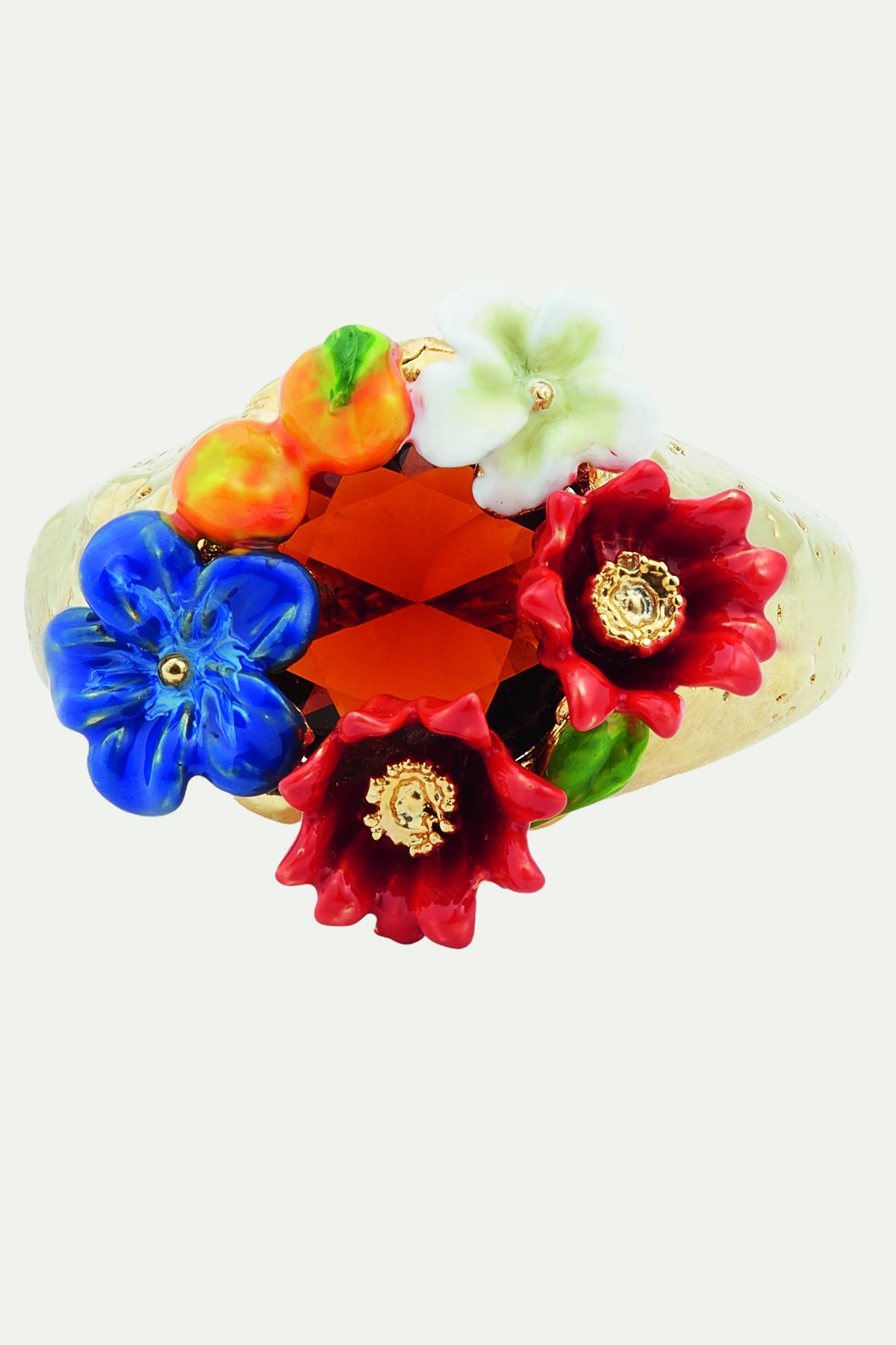 Bague cocktail fleurs et clémentine