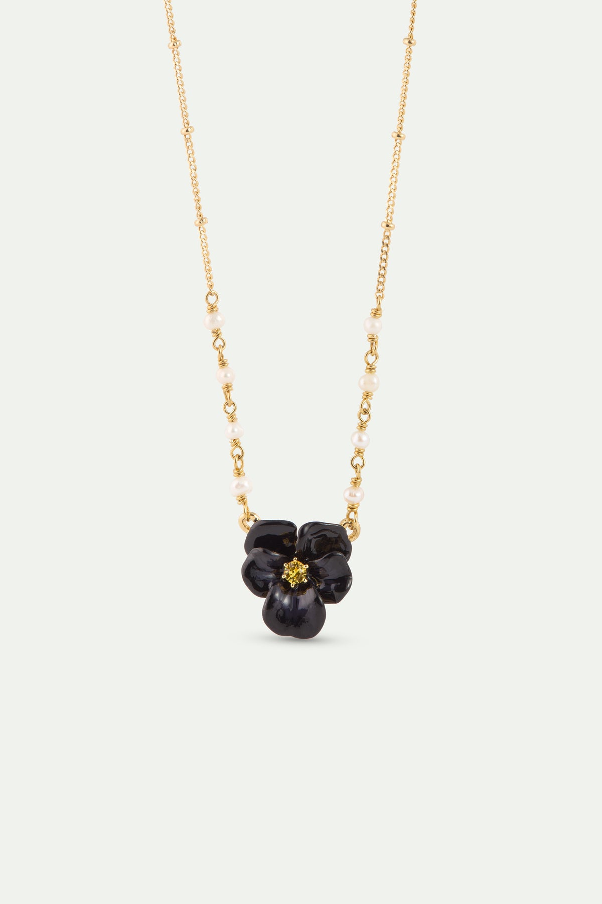 Black pansy and faceted crystal necklace
