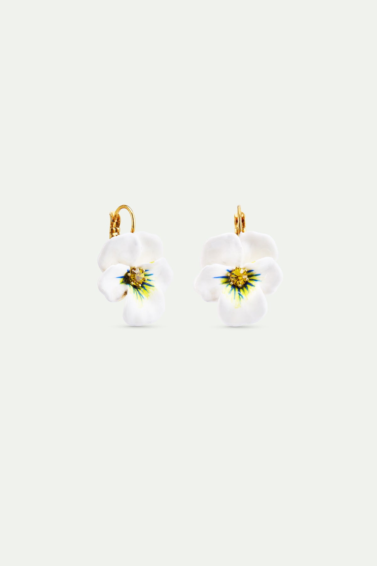 Boucles d'oreilles dormeuses pensée blanche et cristal taillé