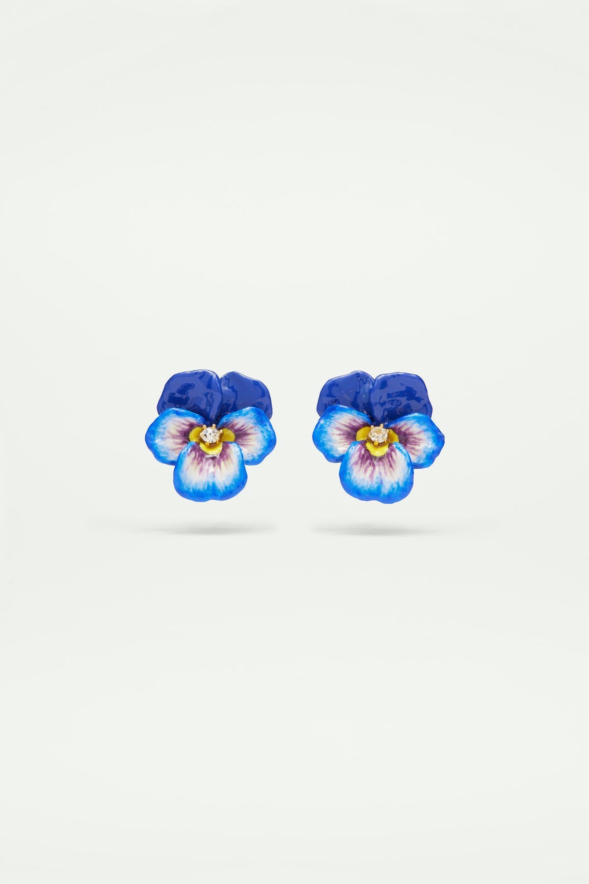 Boucles d'oreilles pensée bleue et cristal