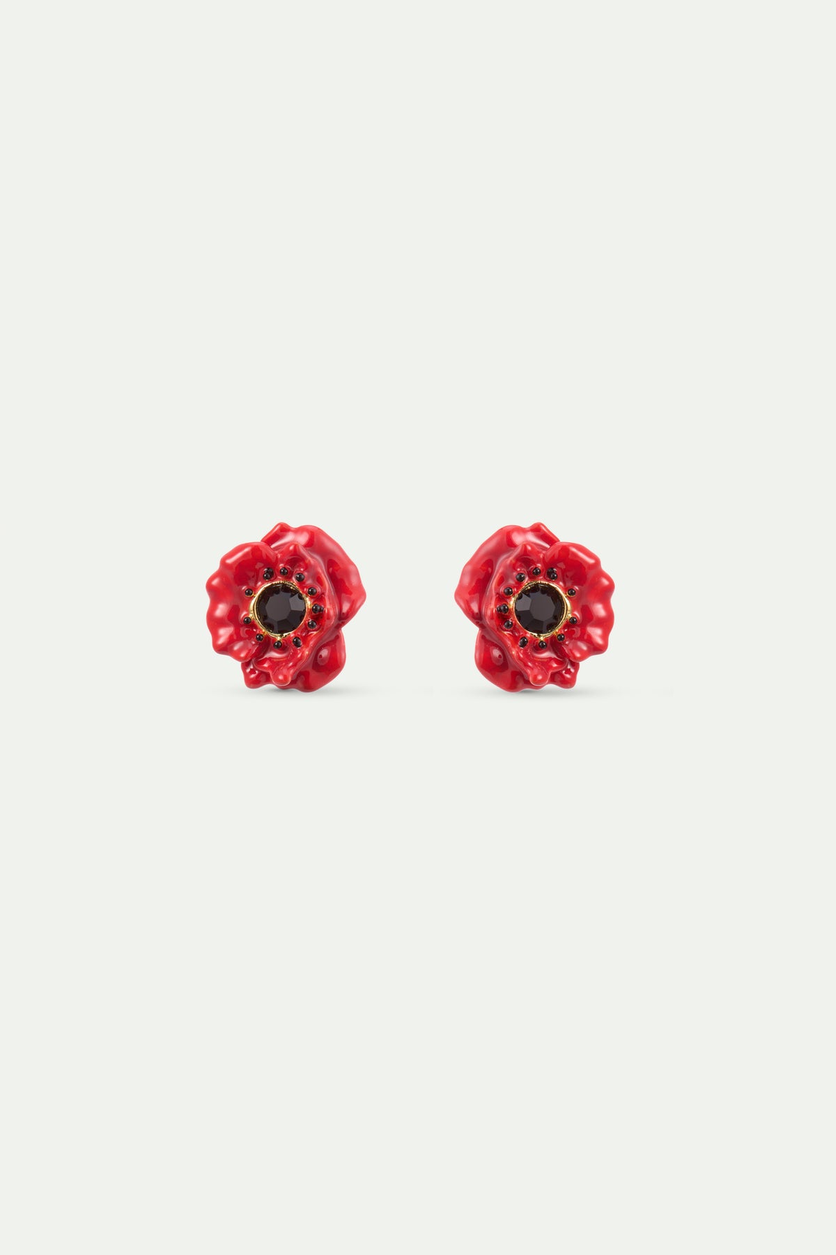Boucles d’oreilles tiges coquelicot rouge et cristal noir