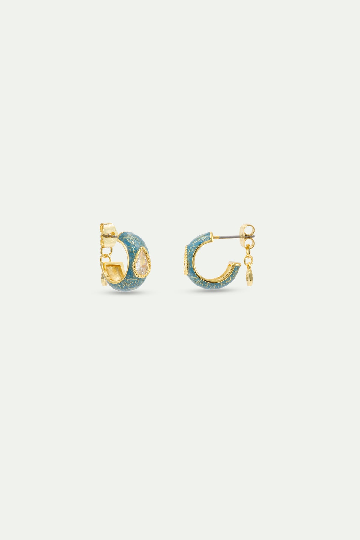 Boucles d'oreilles créoles bleues et pierre taillée