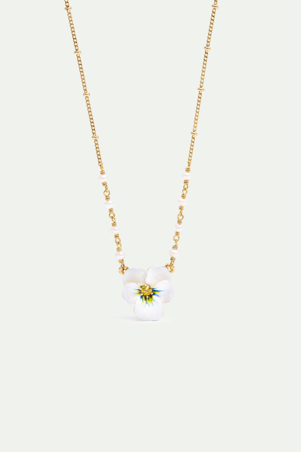 Collier pendentif pensée blanche et cristal taillé