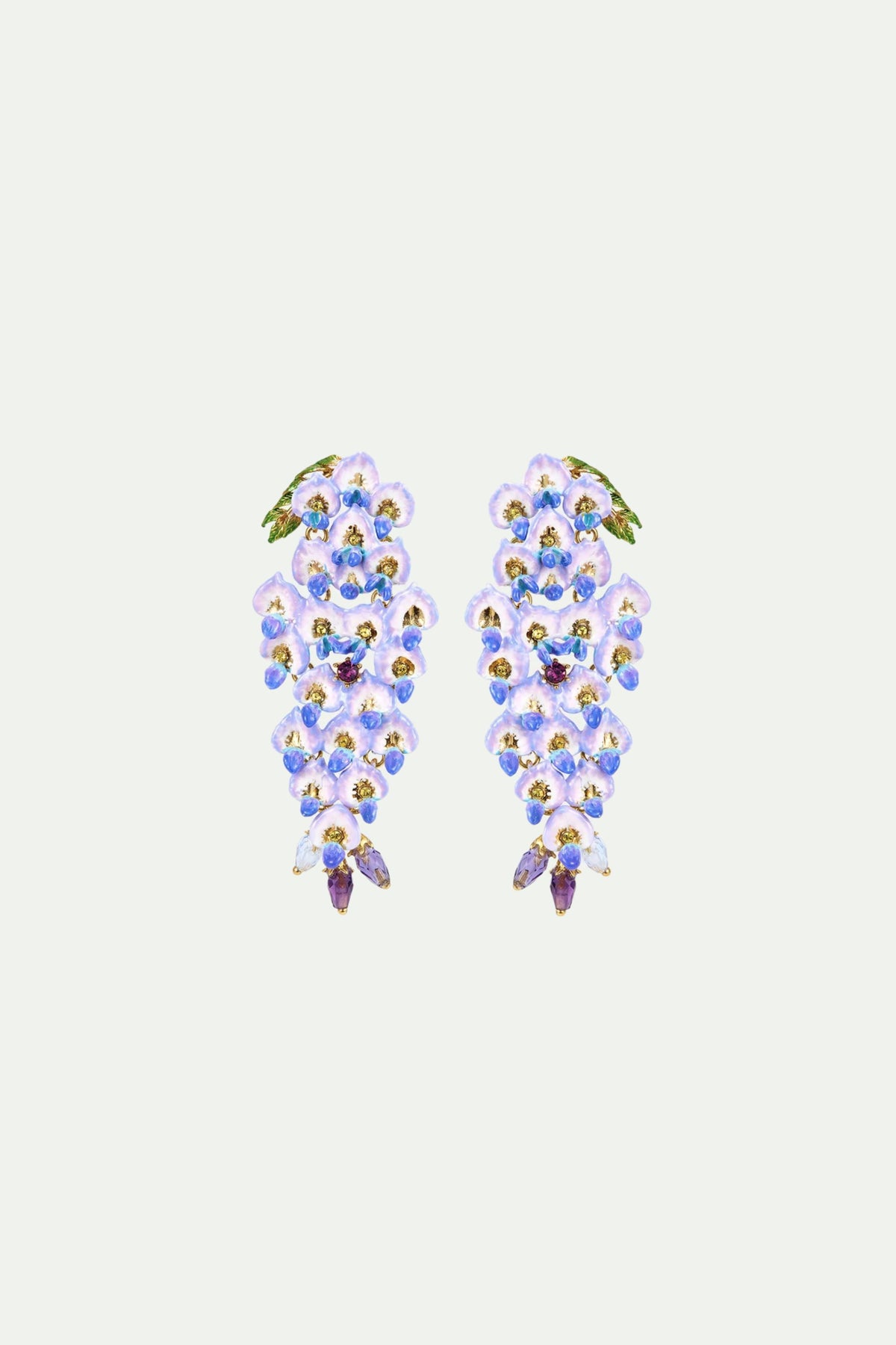 Boucles d'oreilles glycines bleues et cristaux