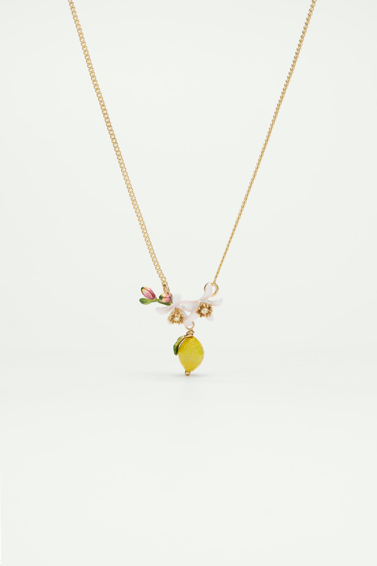 Collier plastron citron, bourgeon et fleurs de citronnier