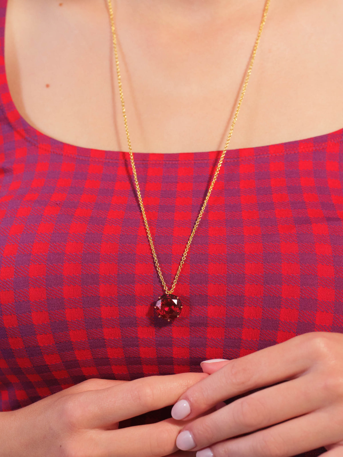 Collier sautoir pierre ronde La Diamantine rouge grenat