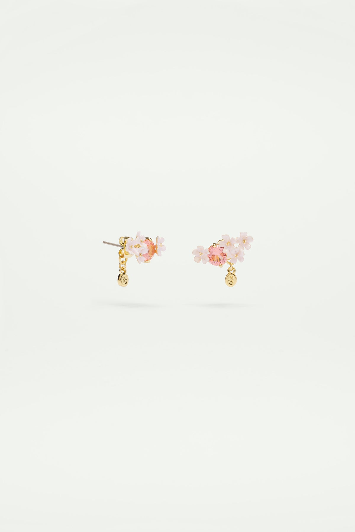 Boucles d'oreilles tiges fleurs de verveine et pierre ronde