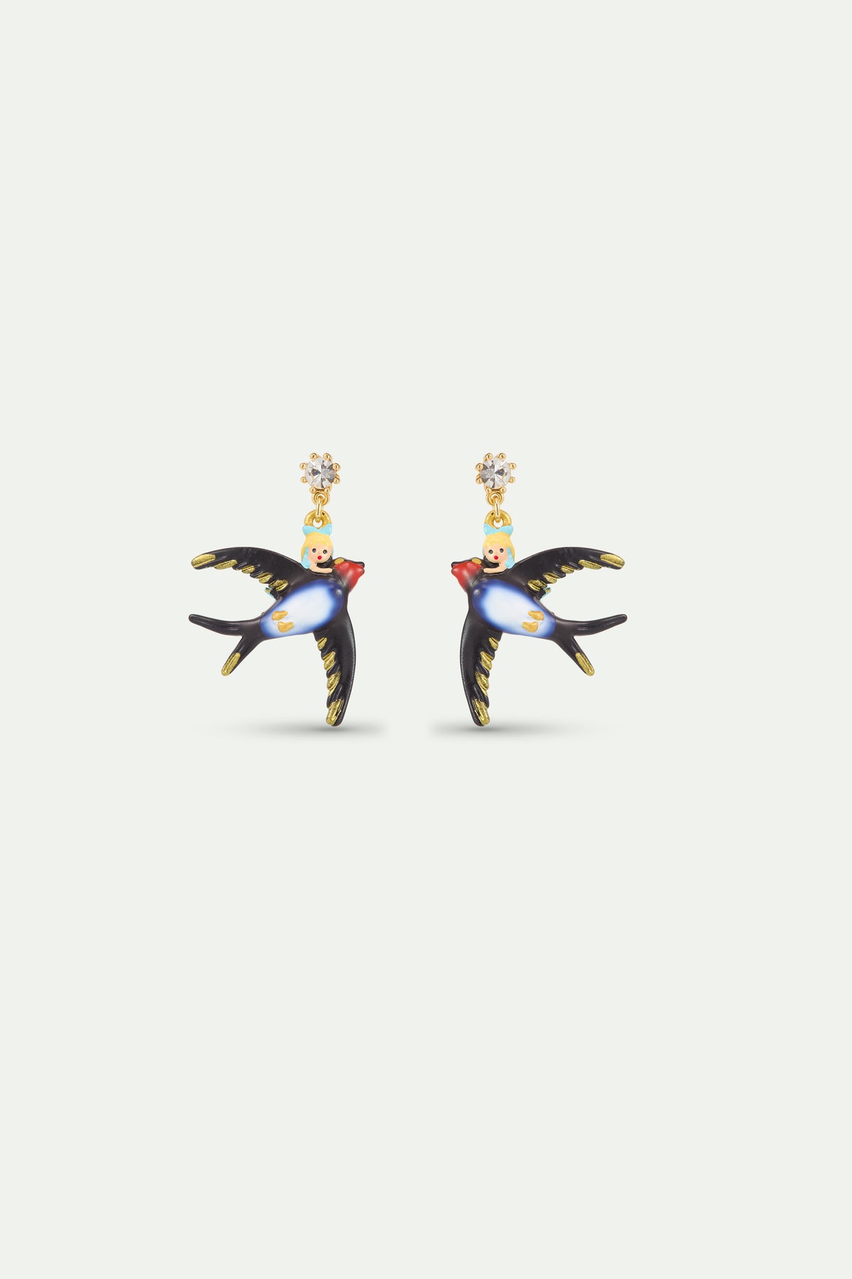 Boucles d'oreilles Alice, hirondelle et cristal