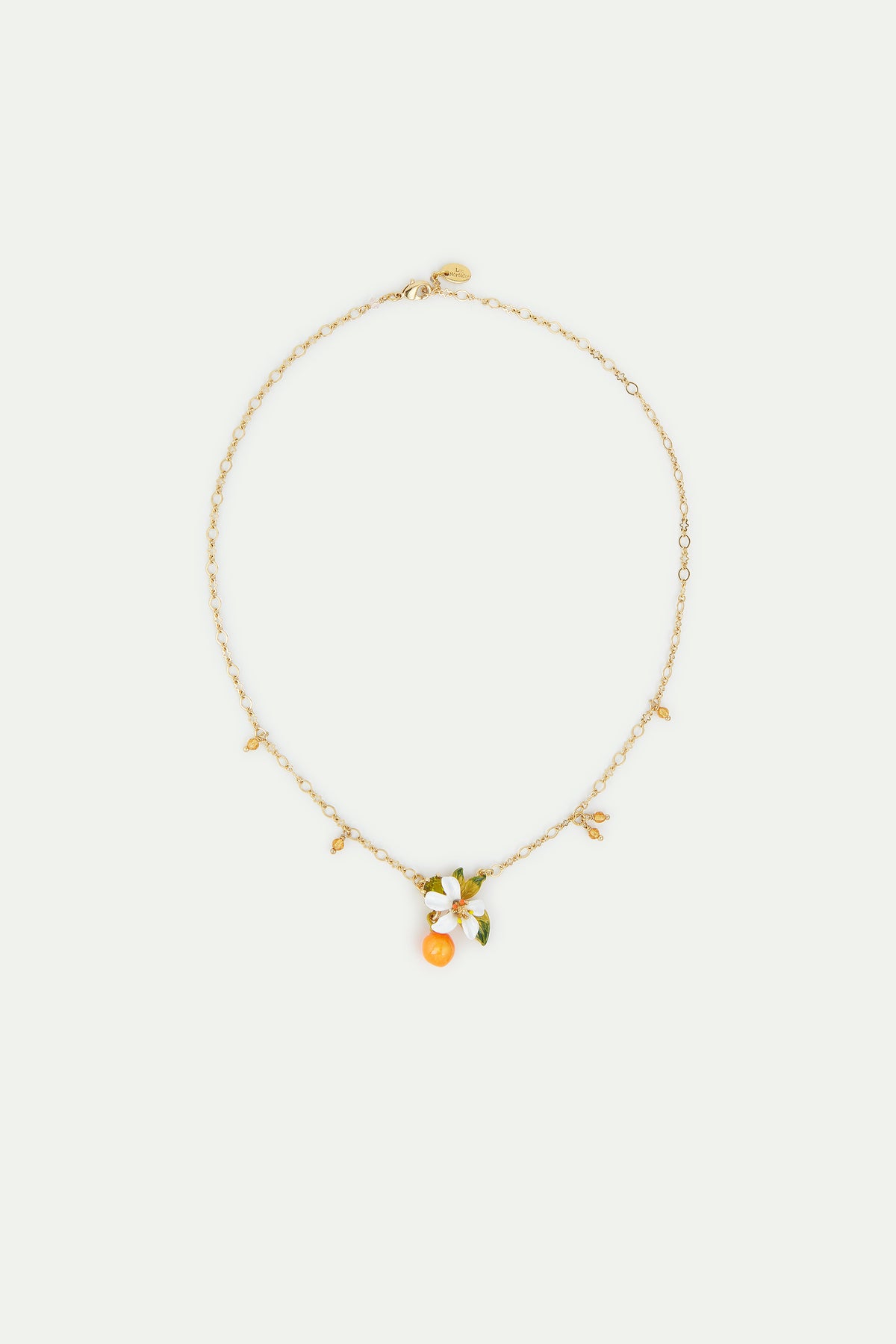 Collier pendentif orange, fleur d'oranger et petites perles
