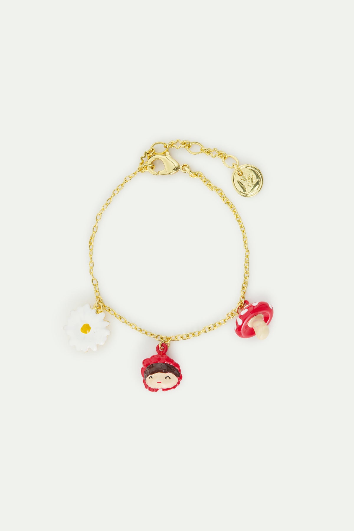 Bracelet fin Le Petit Chaperon rouge, marguerite et champignon