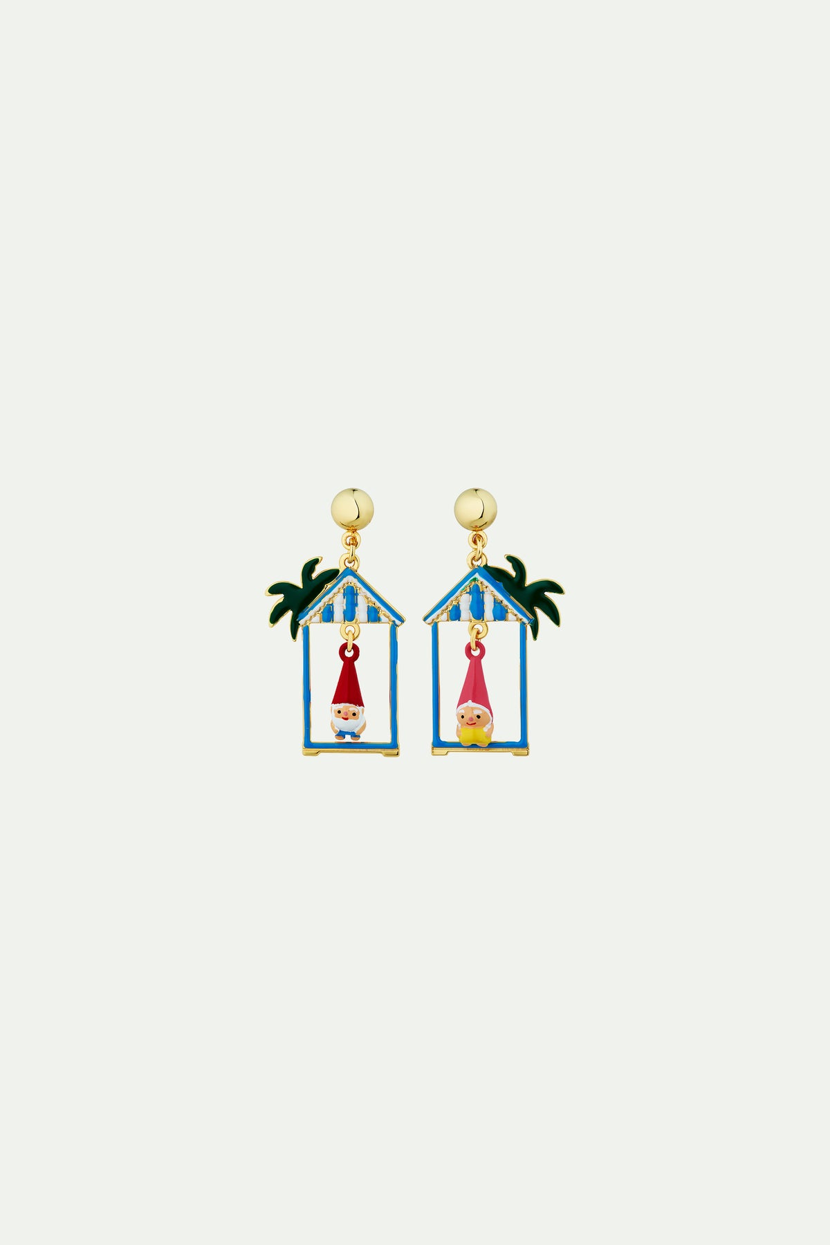 Boucles d'oreilles asymétriques couple champimignon et cabine de plage