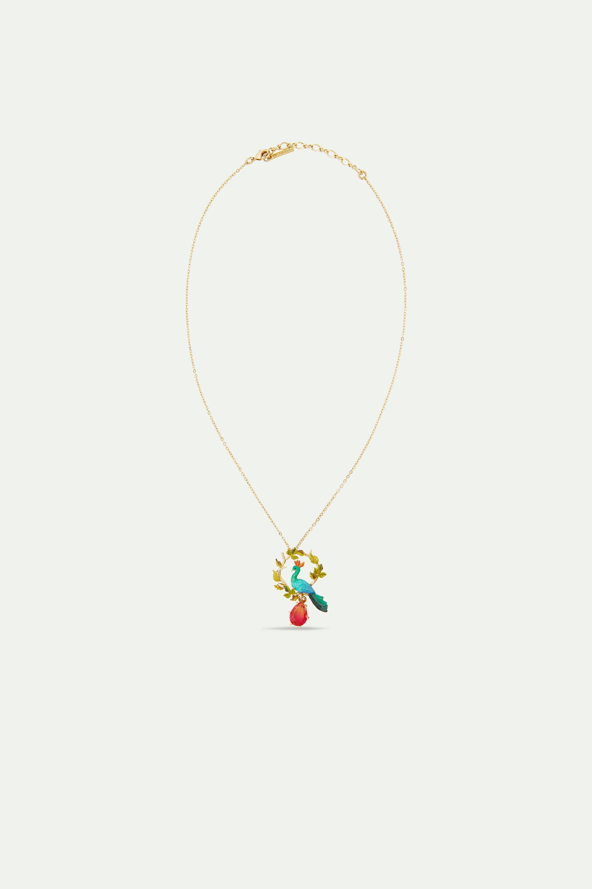 Collier pendentif paon et poire de verre facetté