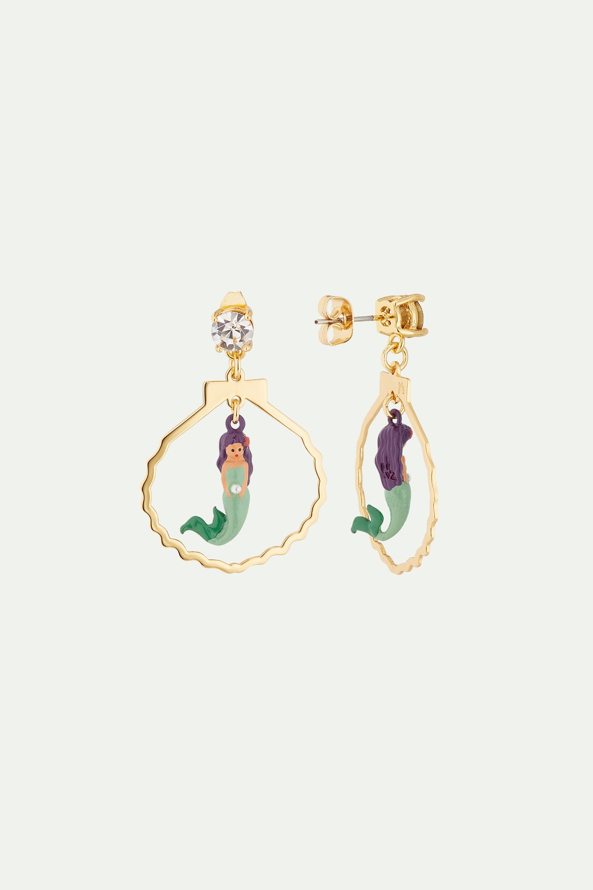 Boucles d'oreilles sirène, pierre taillée, forme coquillage