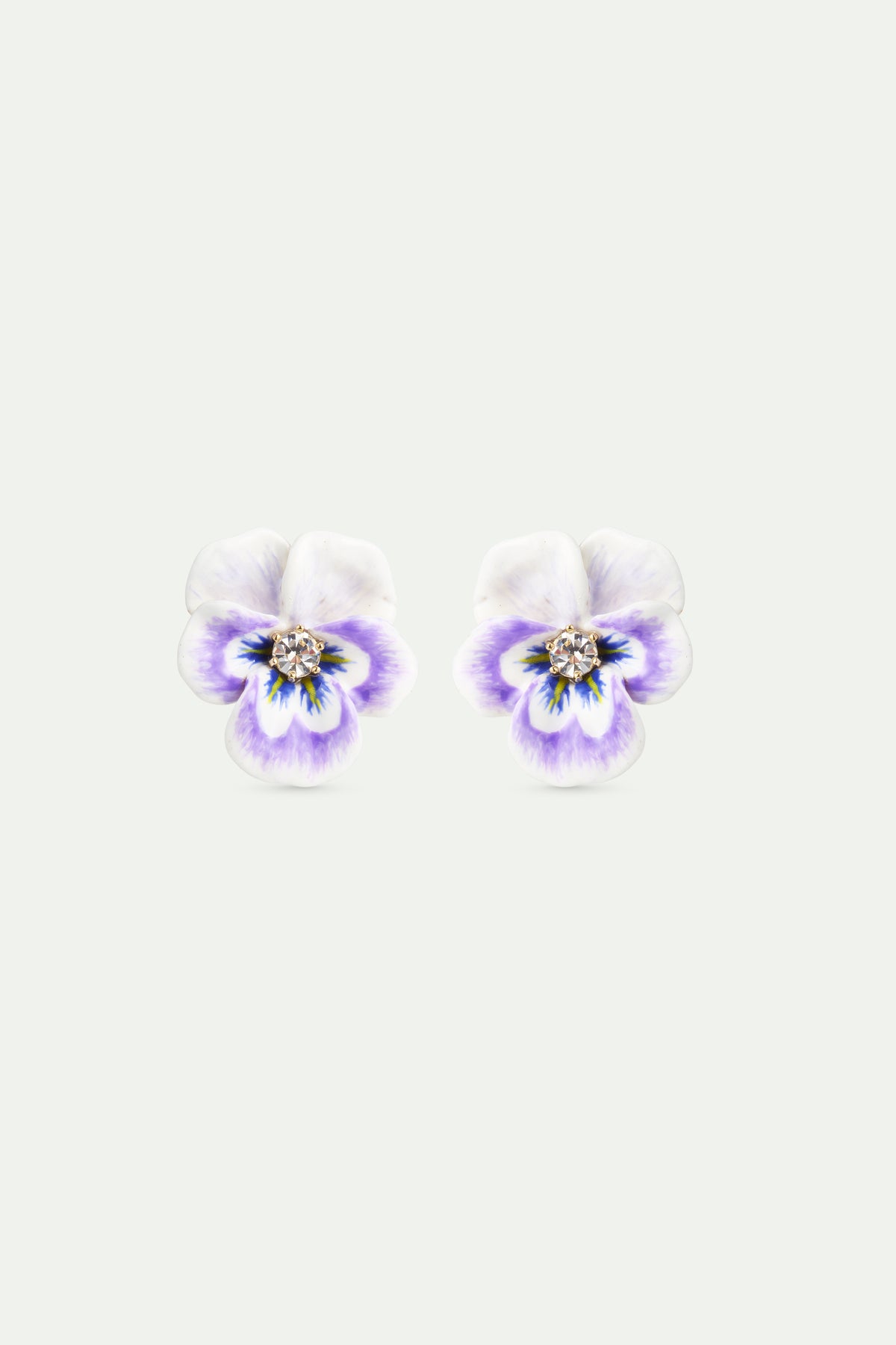 Boucles d'oreilles pensée violette et cristal taillé