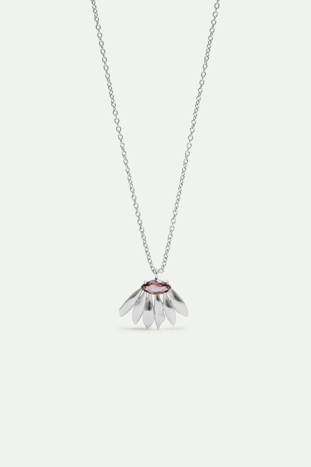 Silver sunflower and purple stone pendant necklace