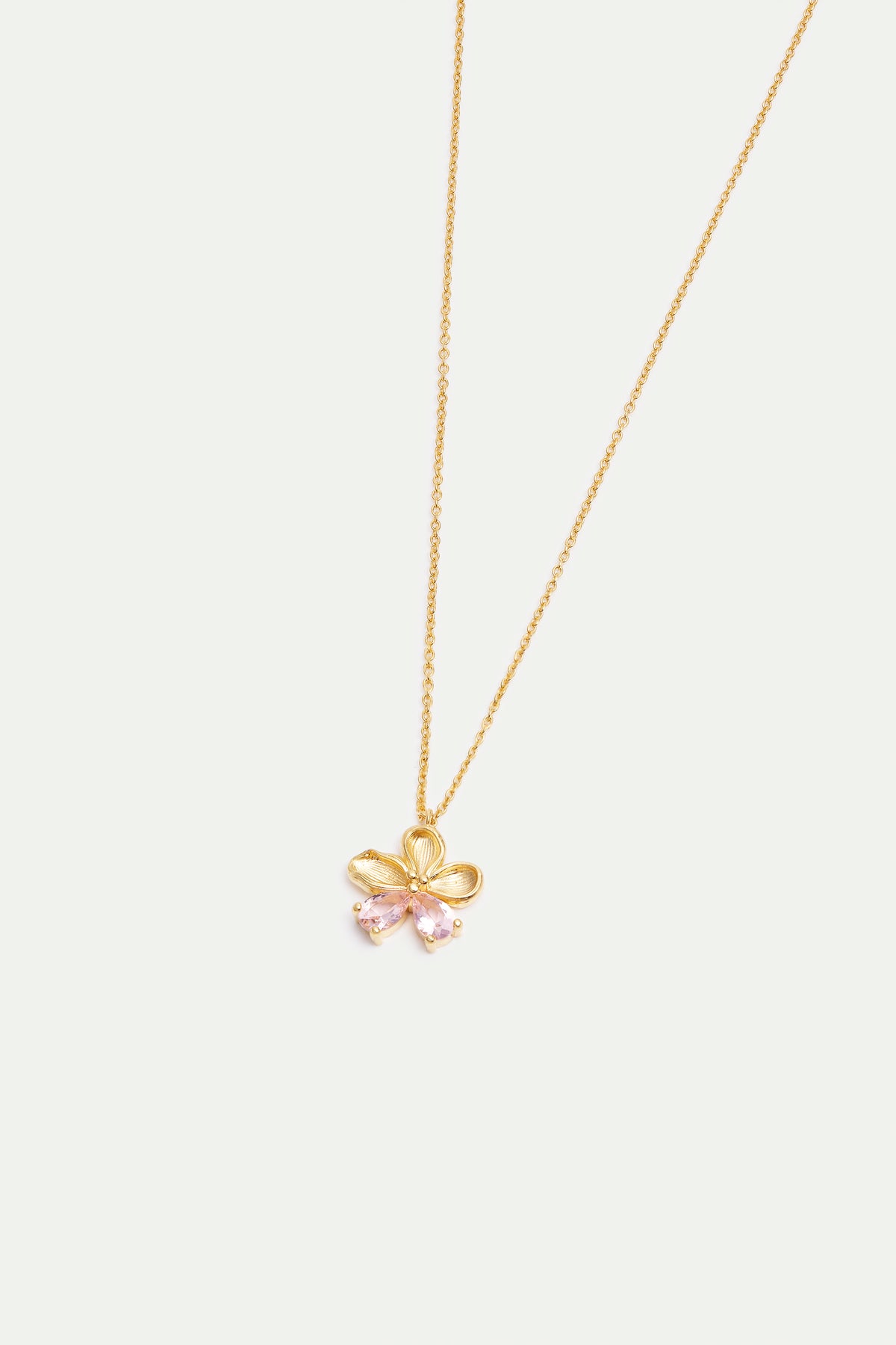 Collier pendentif doré fleur de cerisier et pierres roses