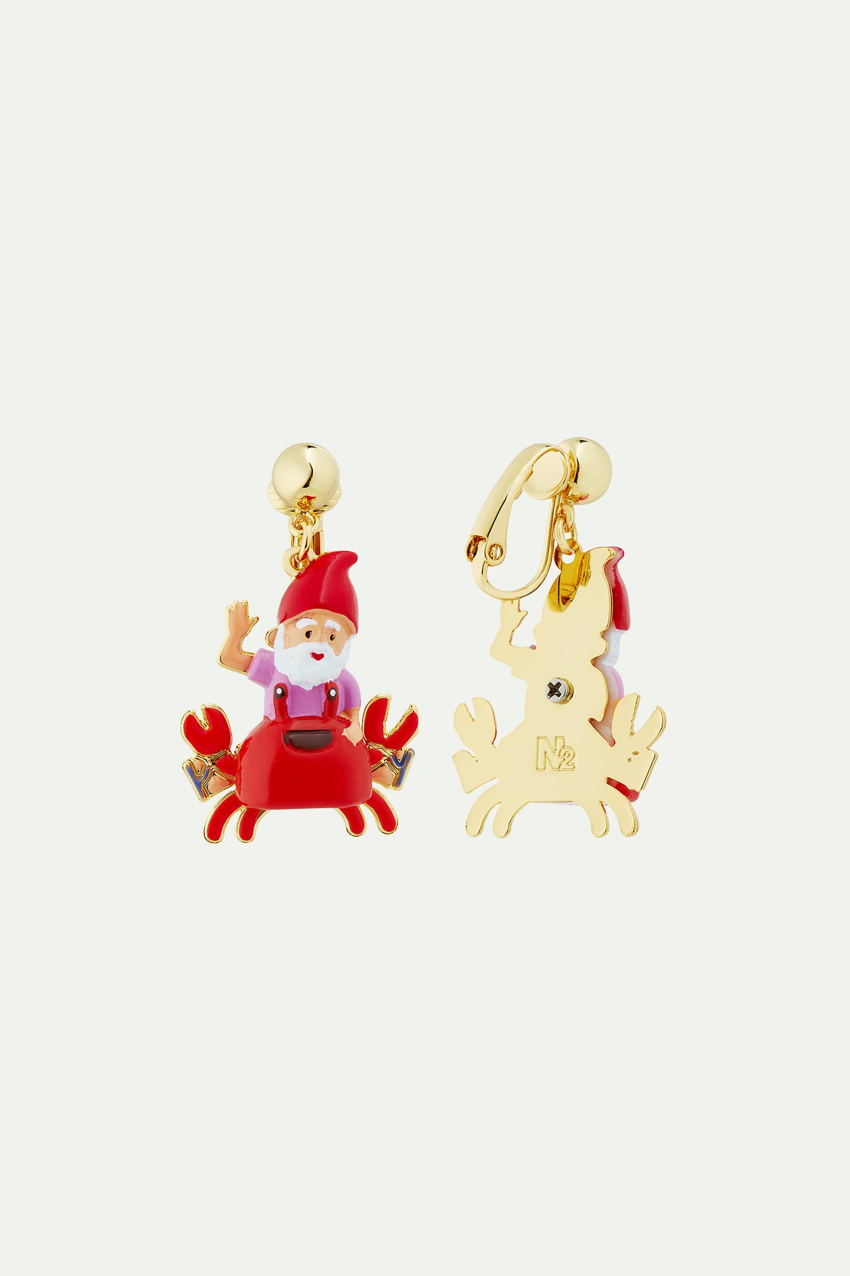 Boucles d'oreilles nain de jardin et crabe rouge