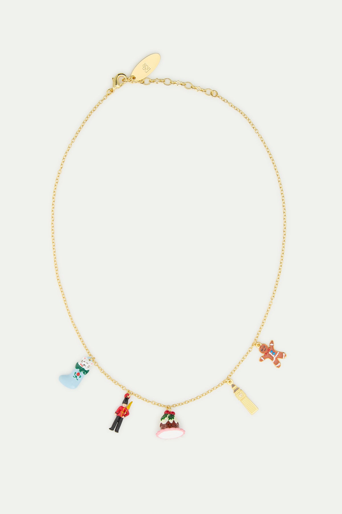 Collier charm's chausette de noël, garde royal, pudding, Big ben et pain d'épices