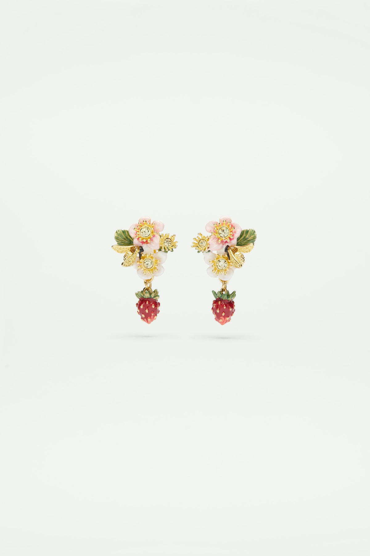 Boucles d’oreilles fraise des bois et fleurs de fraisiers