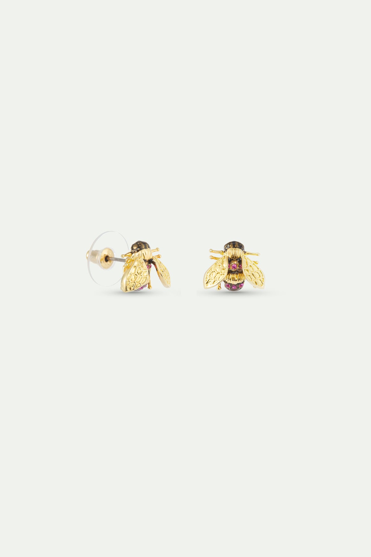 Gold bee and pink stone earrings