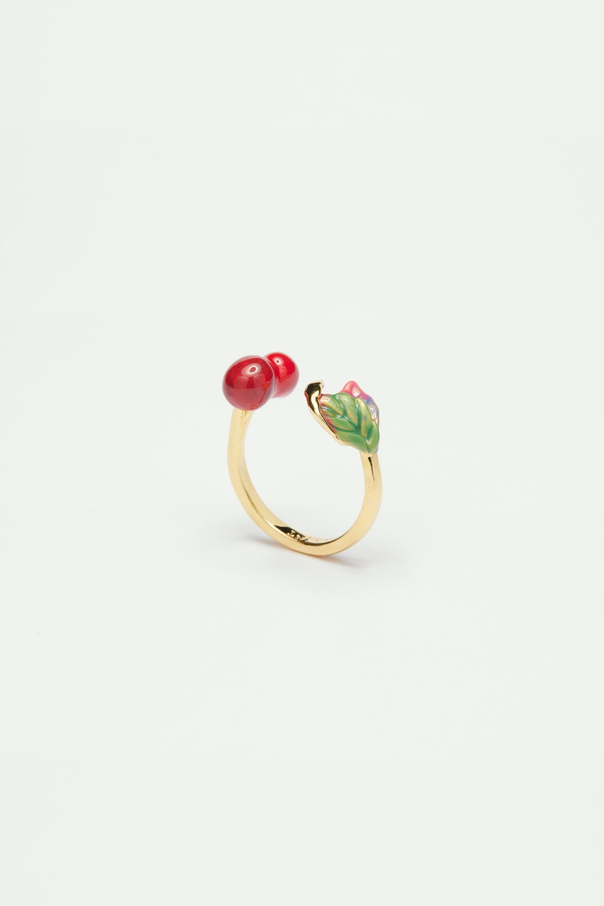 Bague ajustable cerises et feuilles