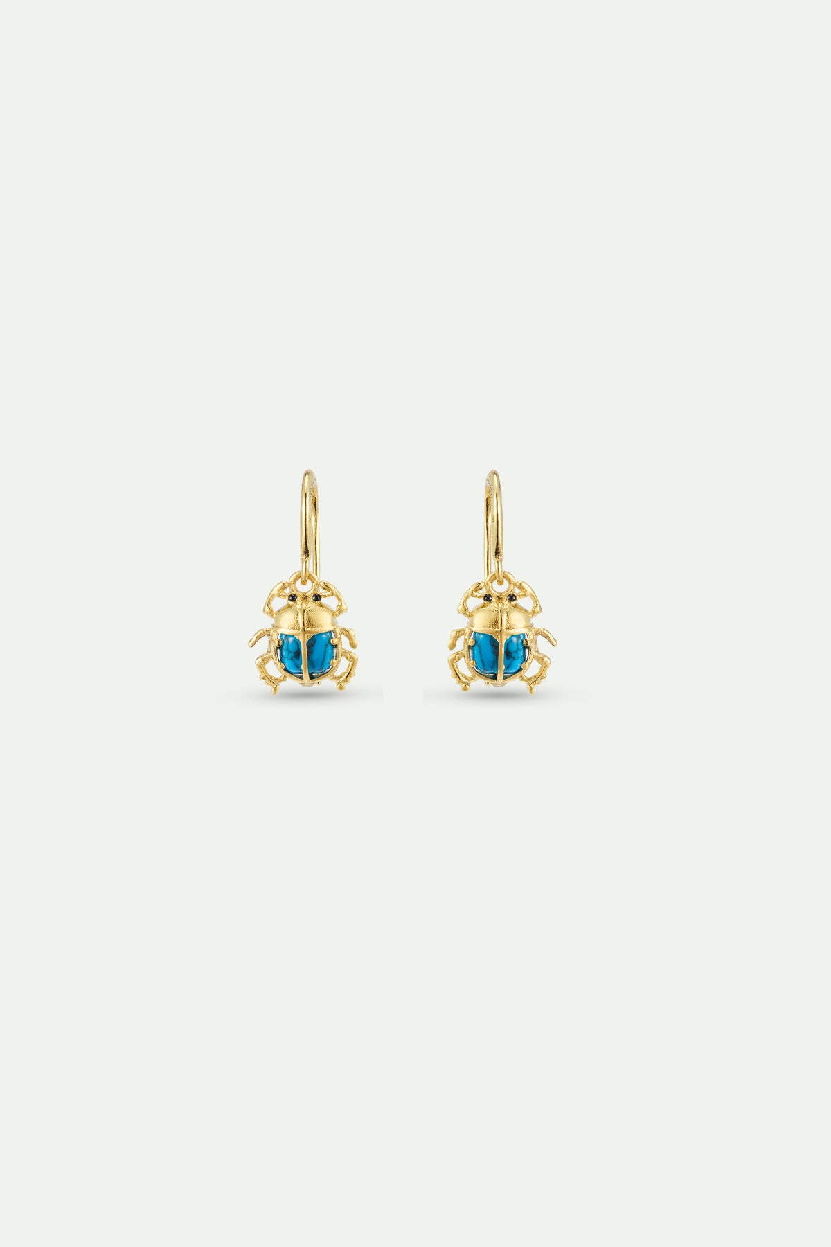 Boucles d'oreilles hook Scarabée turquoise et doré