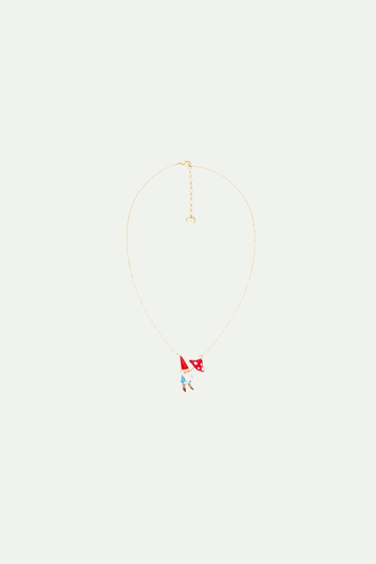 Collier pendentif nain de jardin et champignon