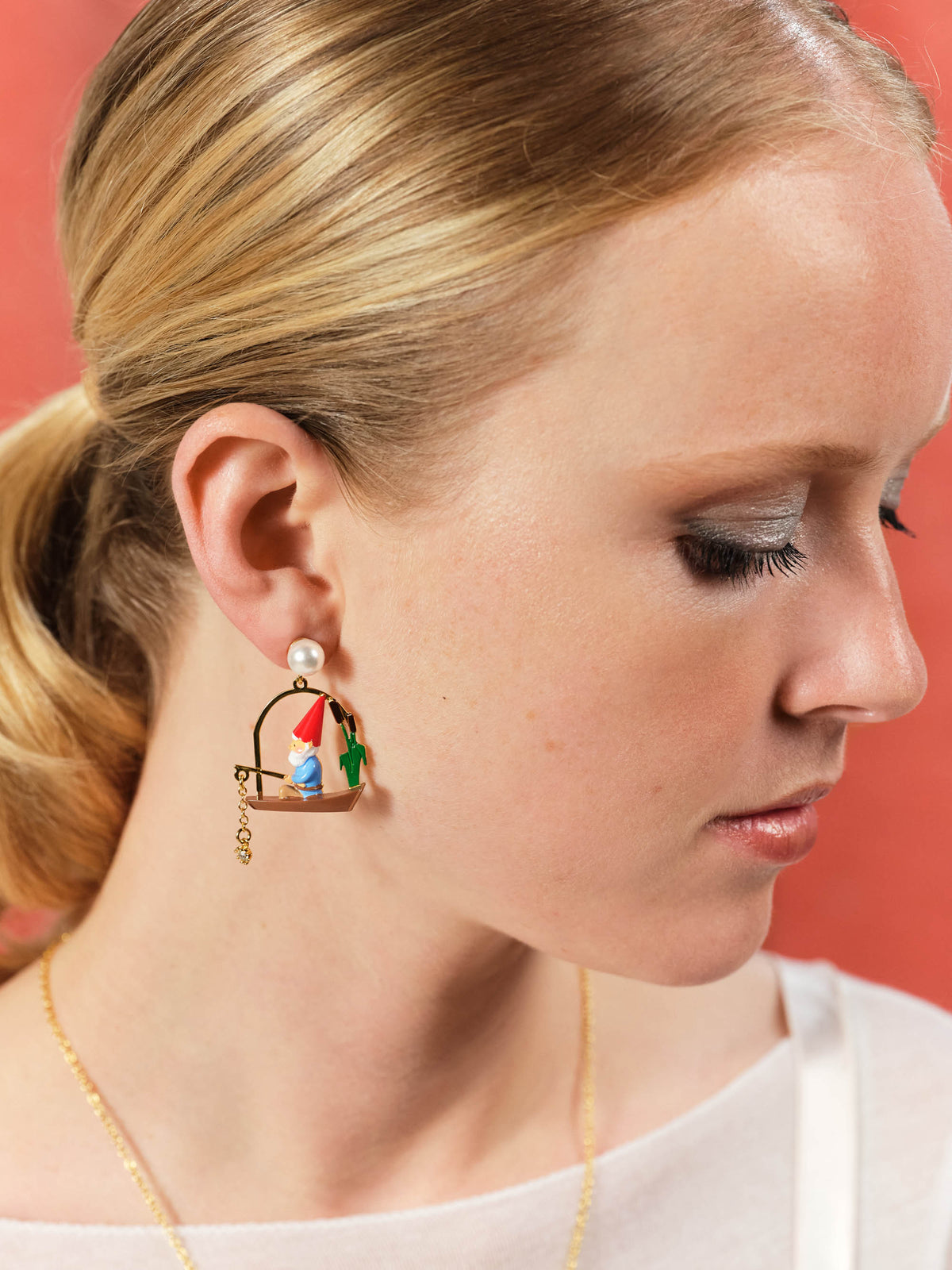 Boucles d'oreilles nain de jardin à la pêche