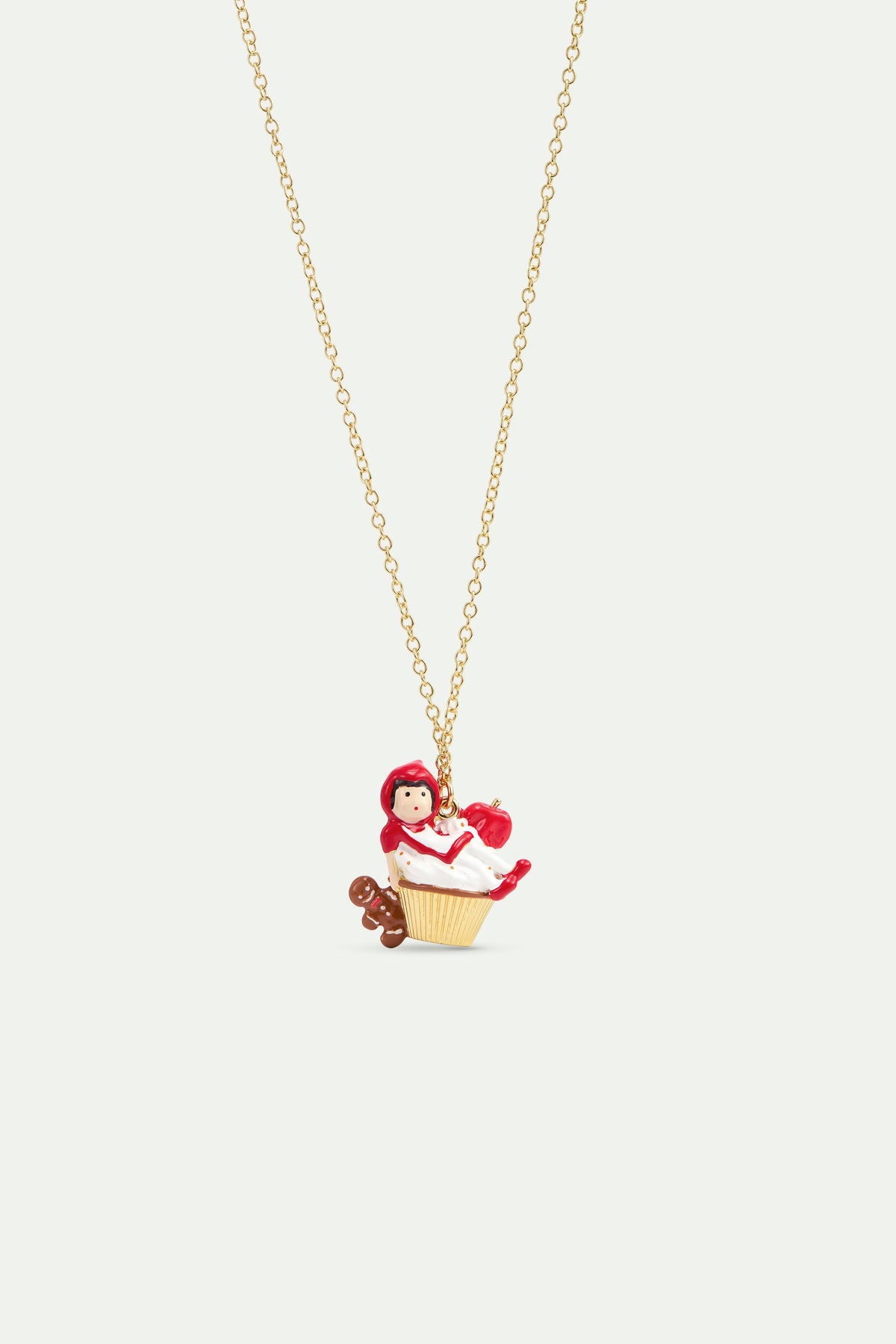 Collier pendentif Petit Chaperon Rouge sur cupcake et bonhomme pain d'épice