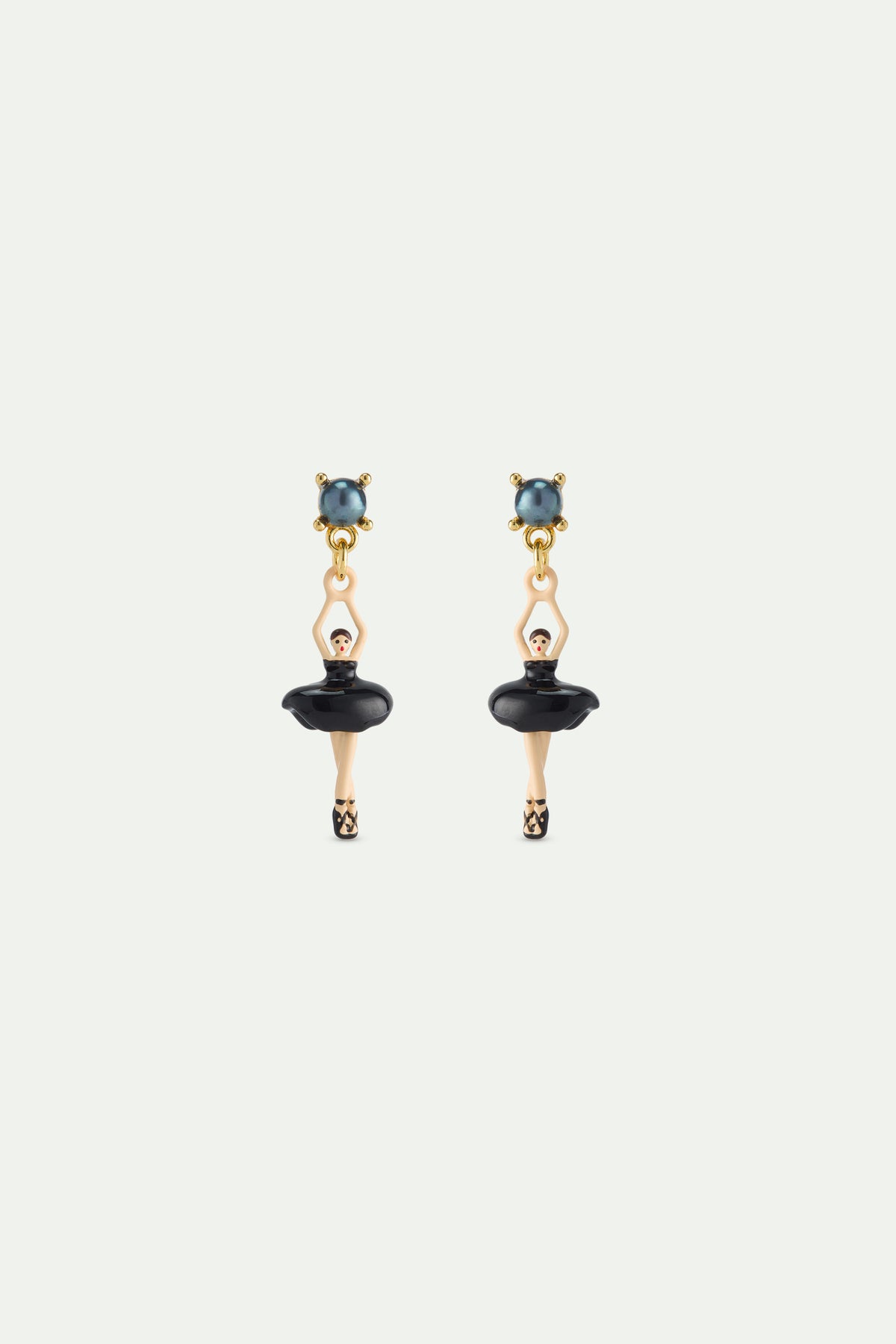 Boucles d'oreilles Ballerine tutu noir et perle de culture
