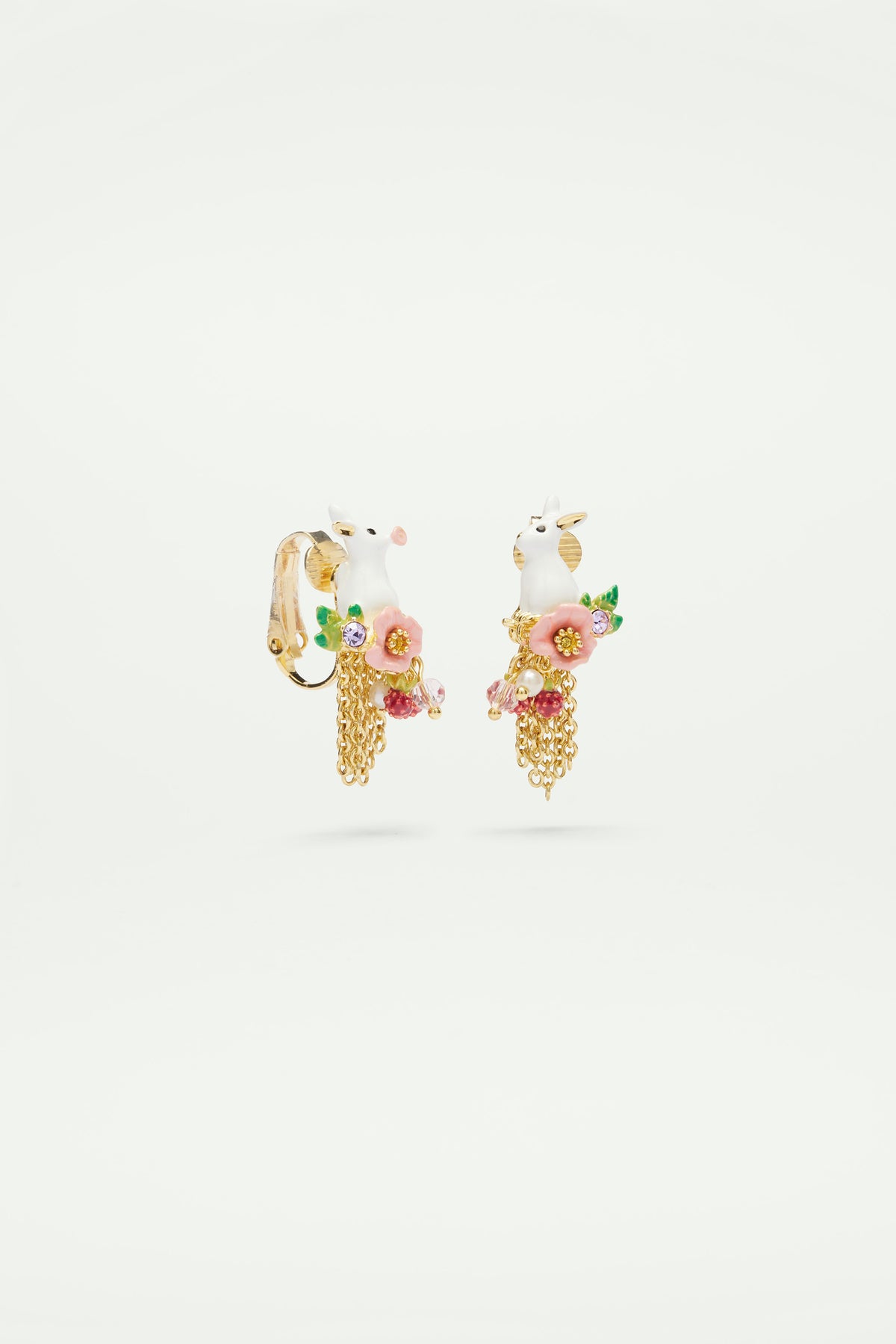 Boucles d'oreilles asymétriques lapin et chaînettes