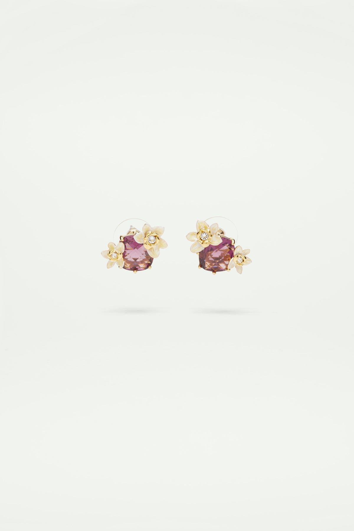 Boucles d'oreilles Fleurs de vanille et verre facetté