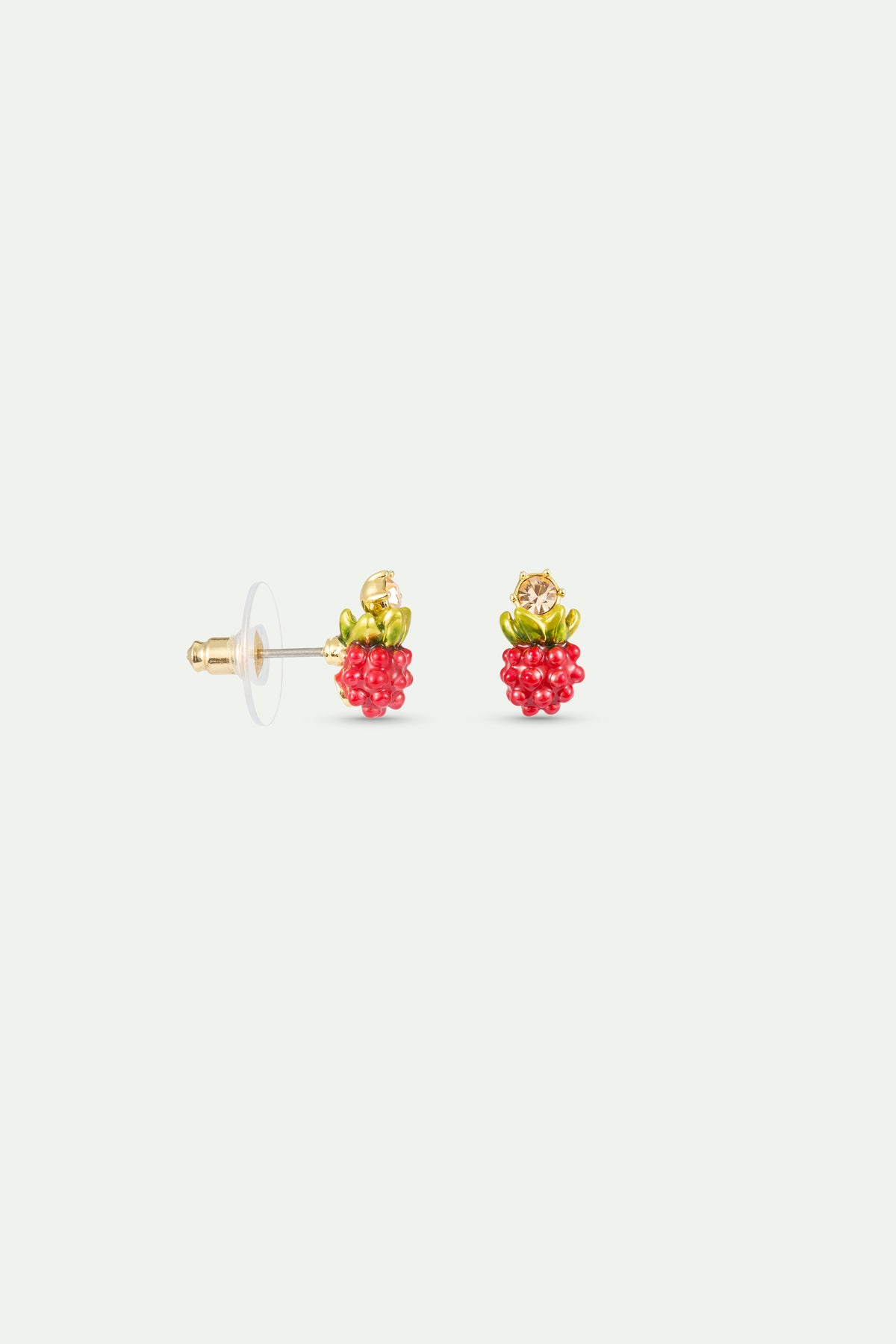 Boucles d'oreilles tiges framboise et pierre ronde dorée