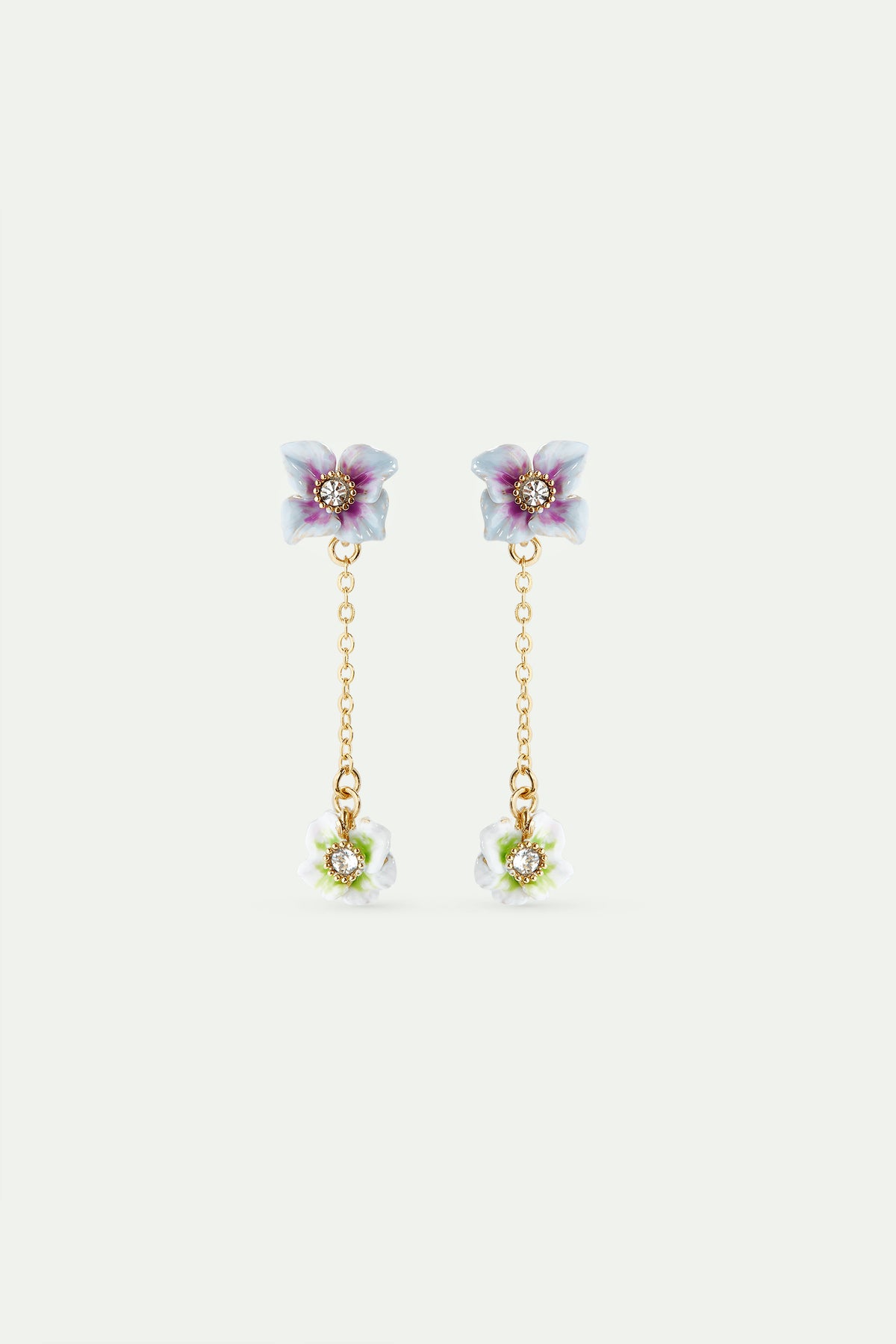 Boucles d'oreilles tiges pendantes dorées fleurs d'hortensia