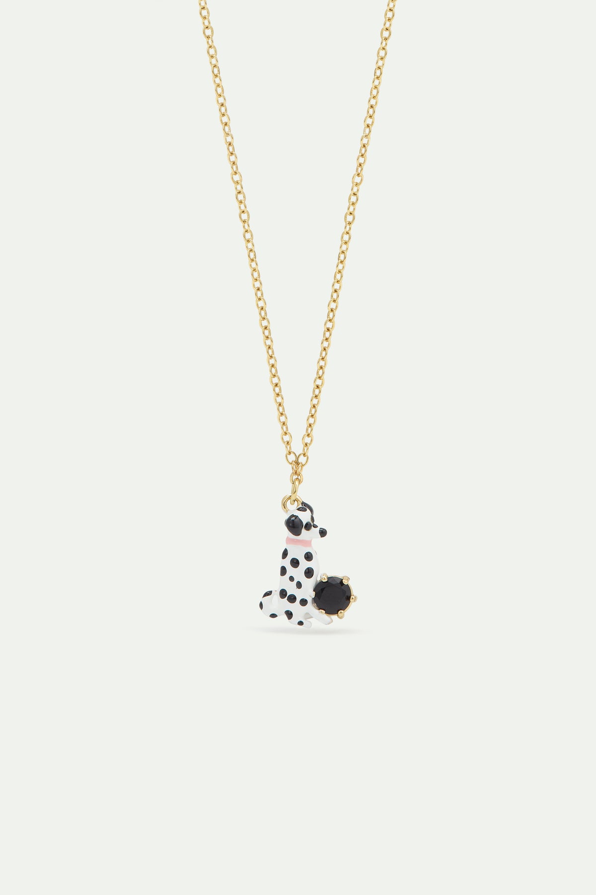 Collier pendentif dalmatien et pierre ronde facettée noire