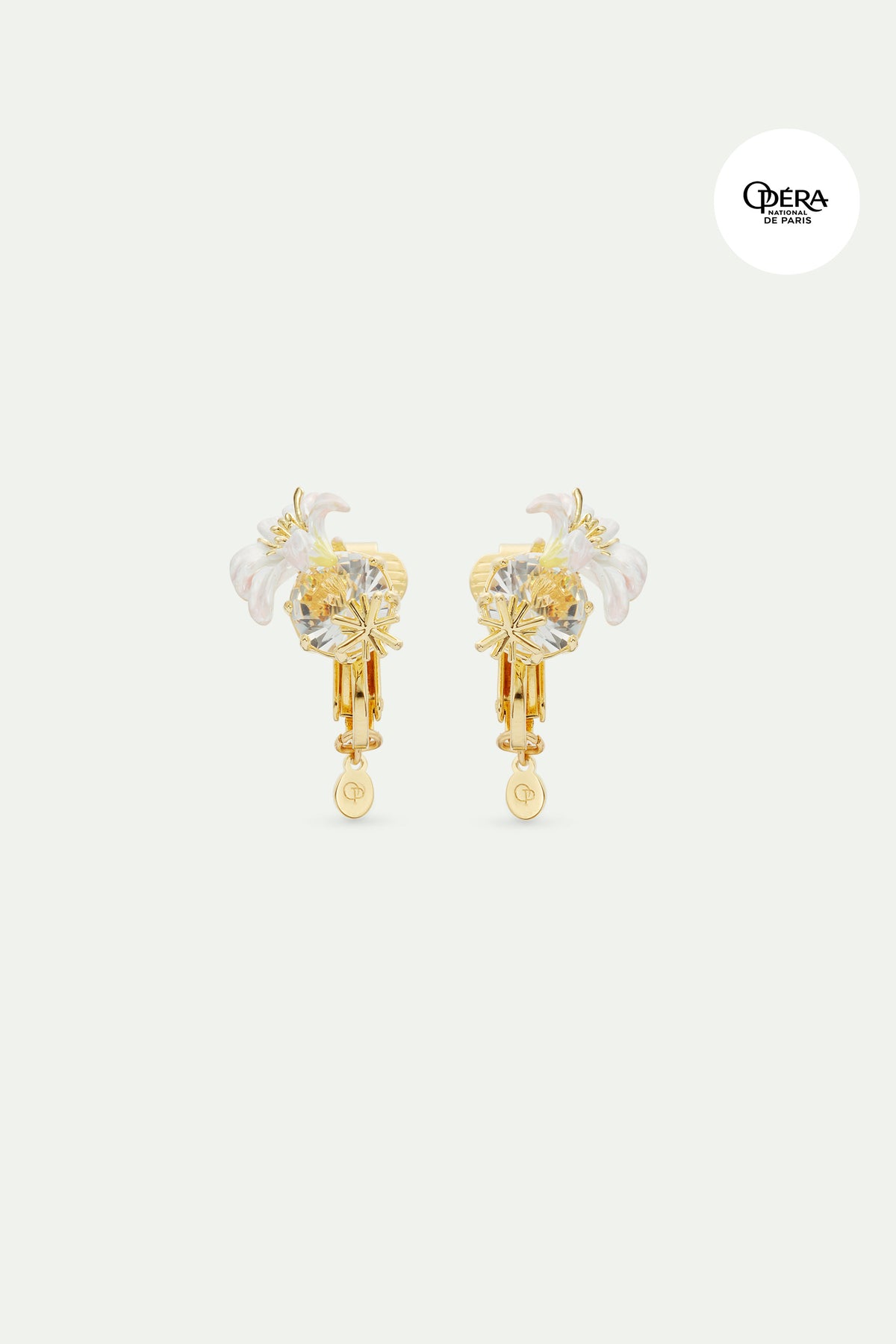Round faceted stone earrings and white lily