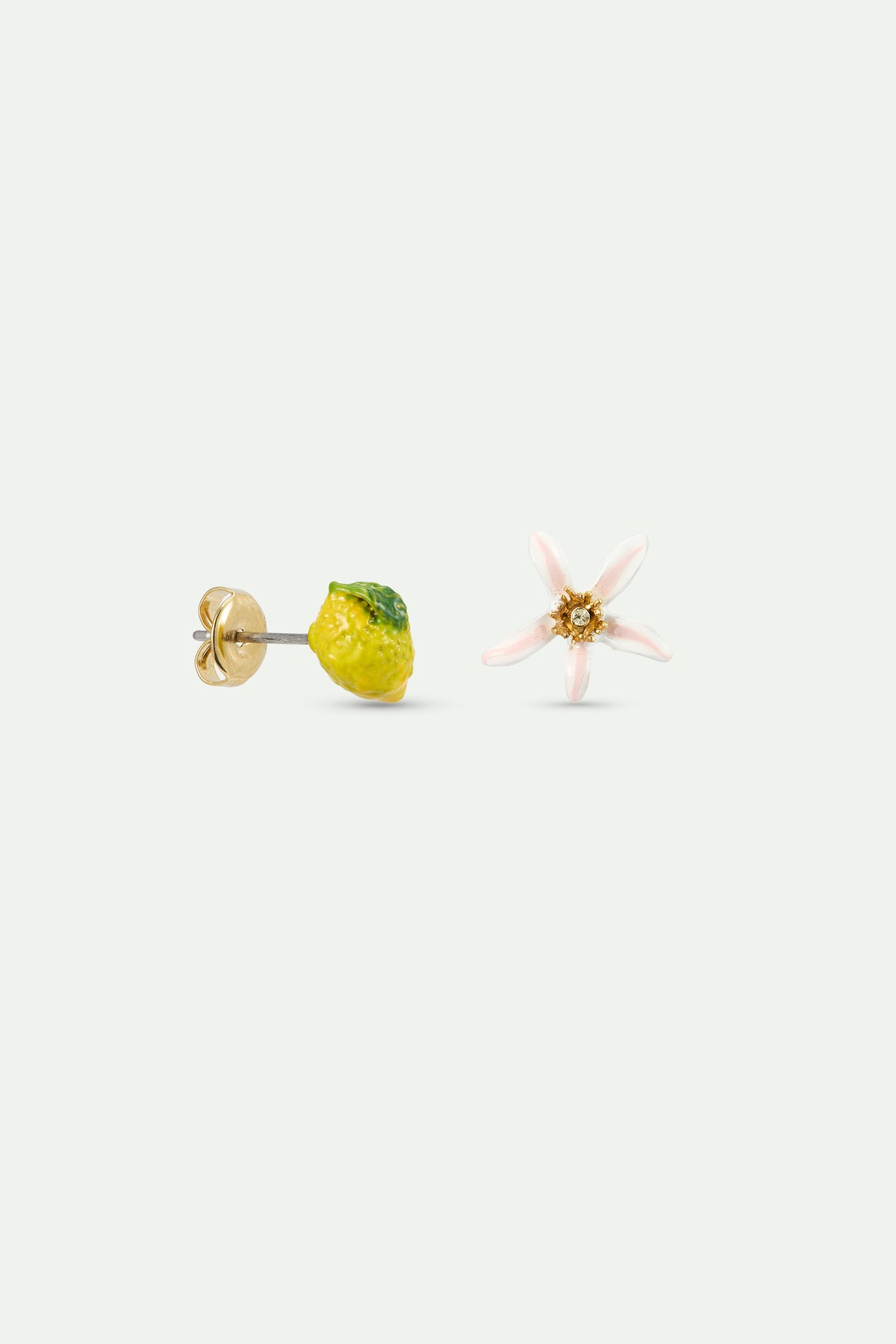 Boucles d'oreilles asymétriques citron et fleur d'oranger