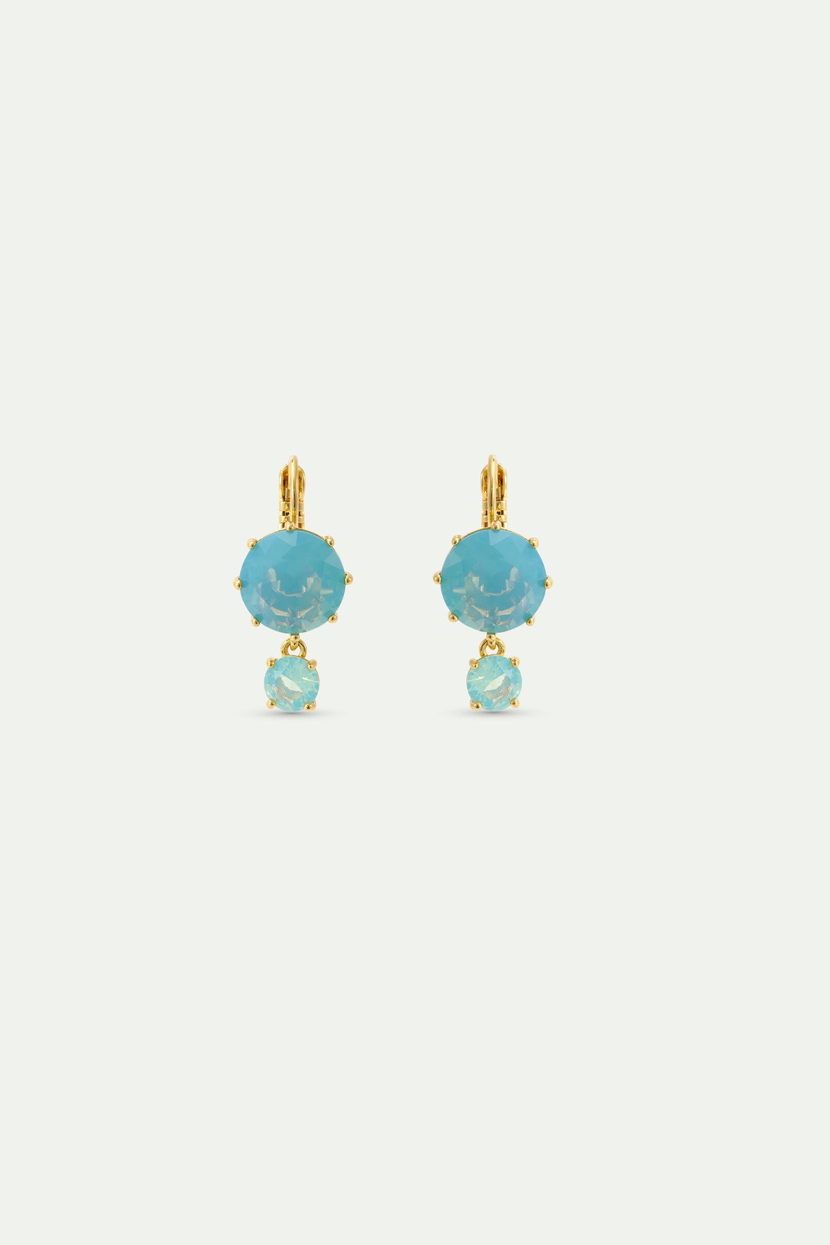 Boucles d'oreilles dormeuses deux pierres La Diamantine Bleu Glacier