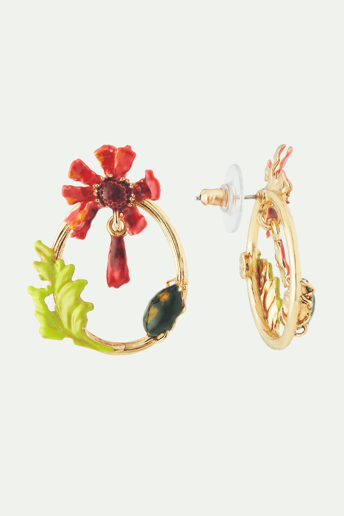 Boucles d'oreilles tiges créoles scarabée et fleur éphémère