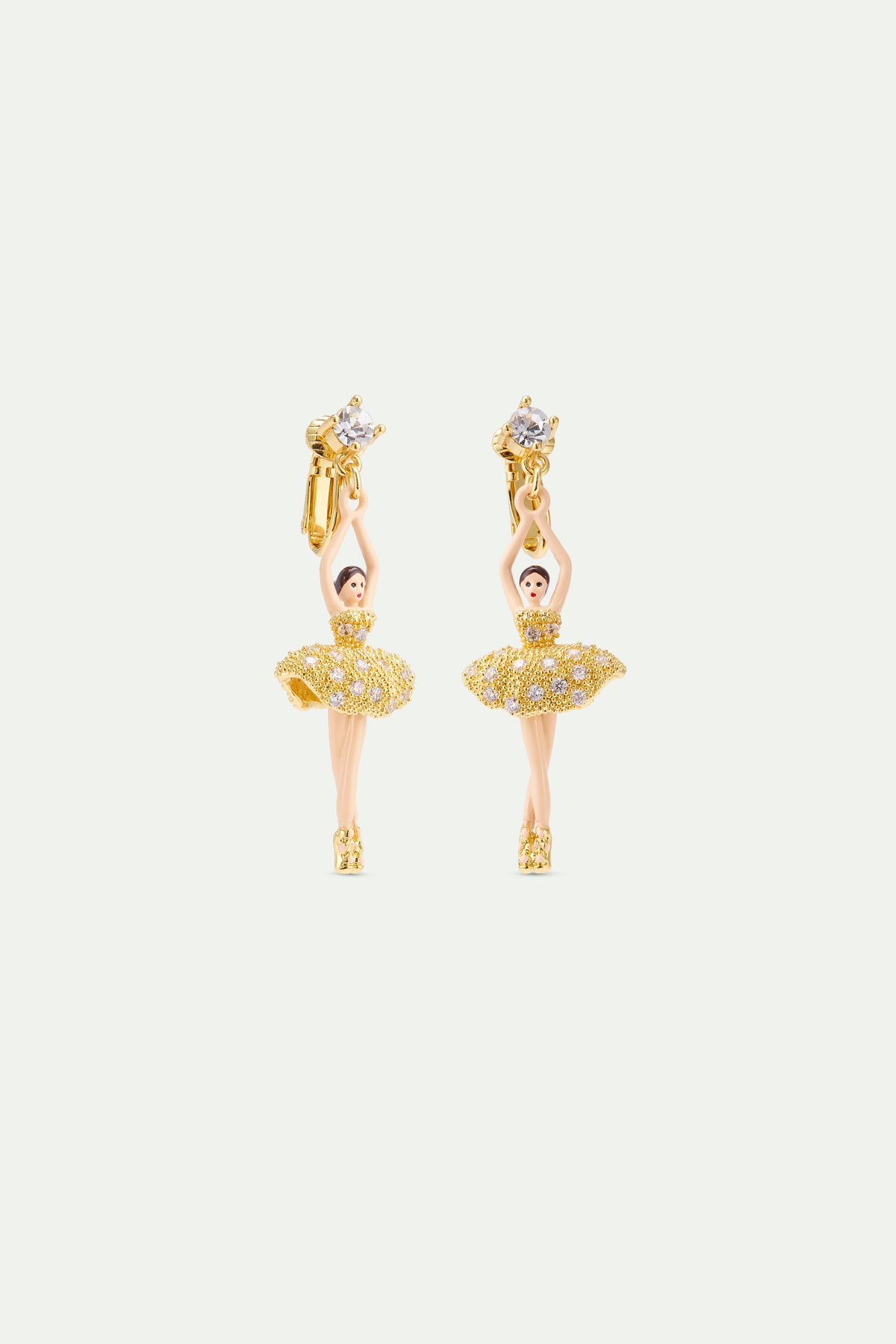 Boucles d'oreilles Ballerine perles dorées et cristaux