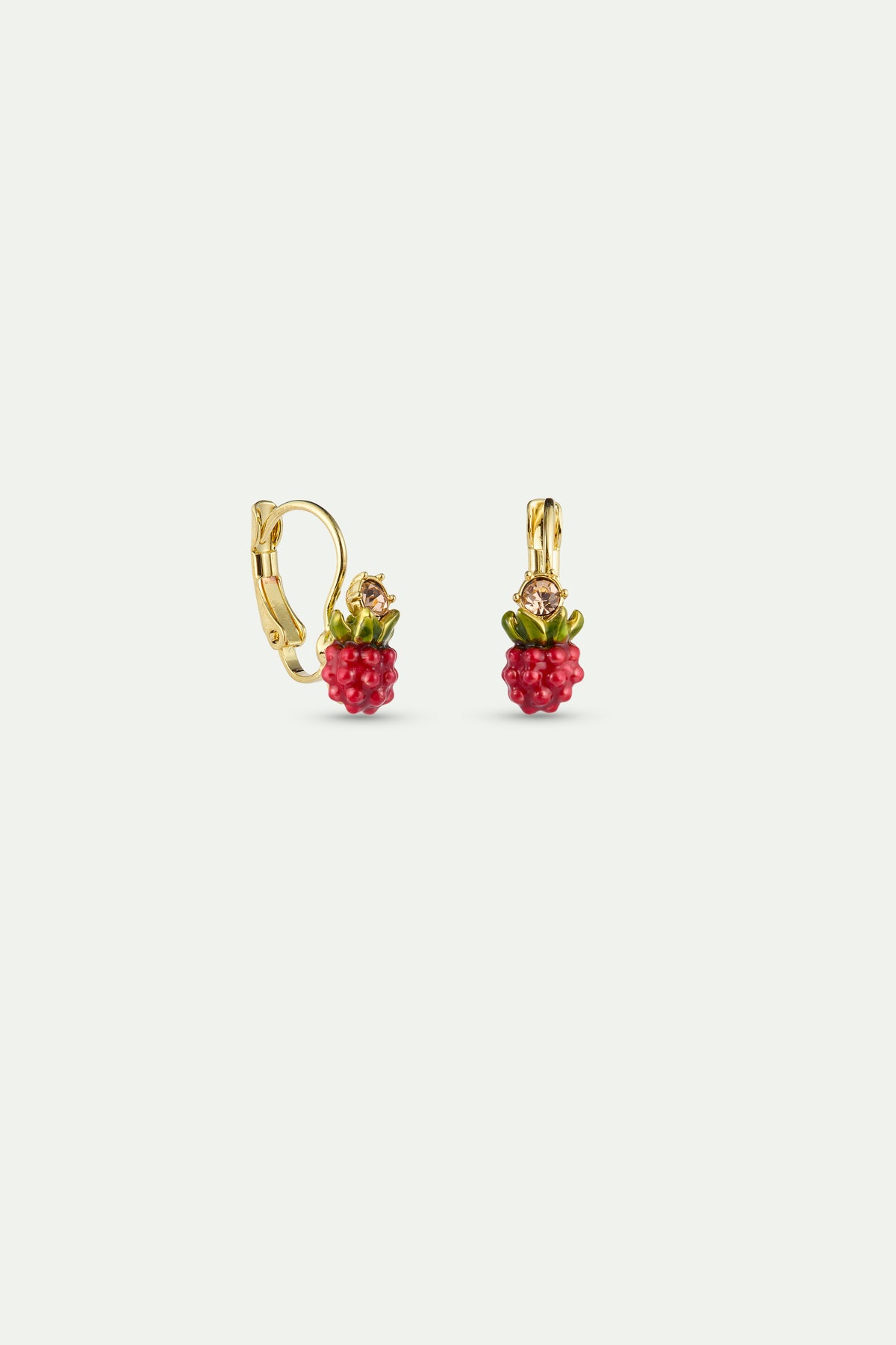 Raspberry and round gold stone sleeper earrings